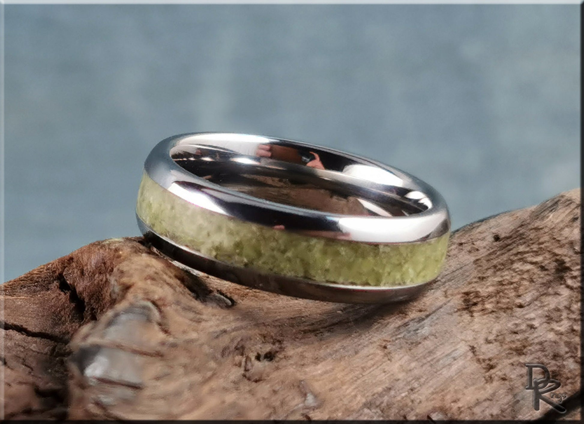 Domed Edge Tungsten Carbide Ring w/'Gemmy' Vesuvianite inlay - metal ring