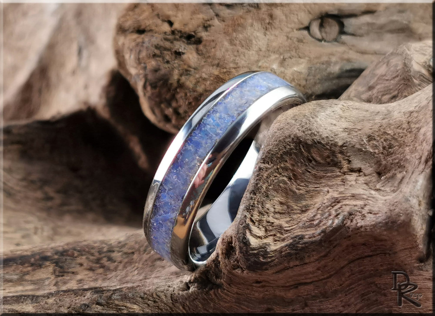 Domed Edge Tungsten Carbide Ring w/Genuine Australian Coober Pedy Opal inlay - metal ring