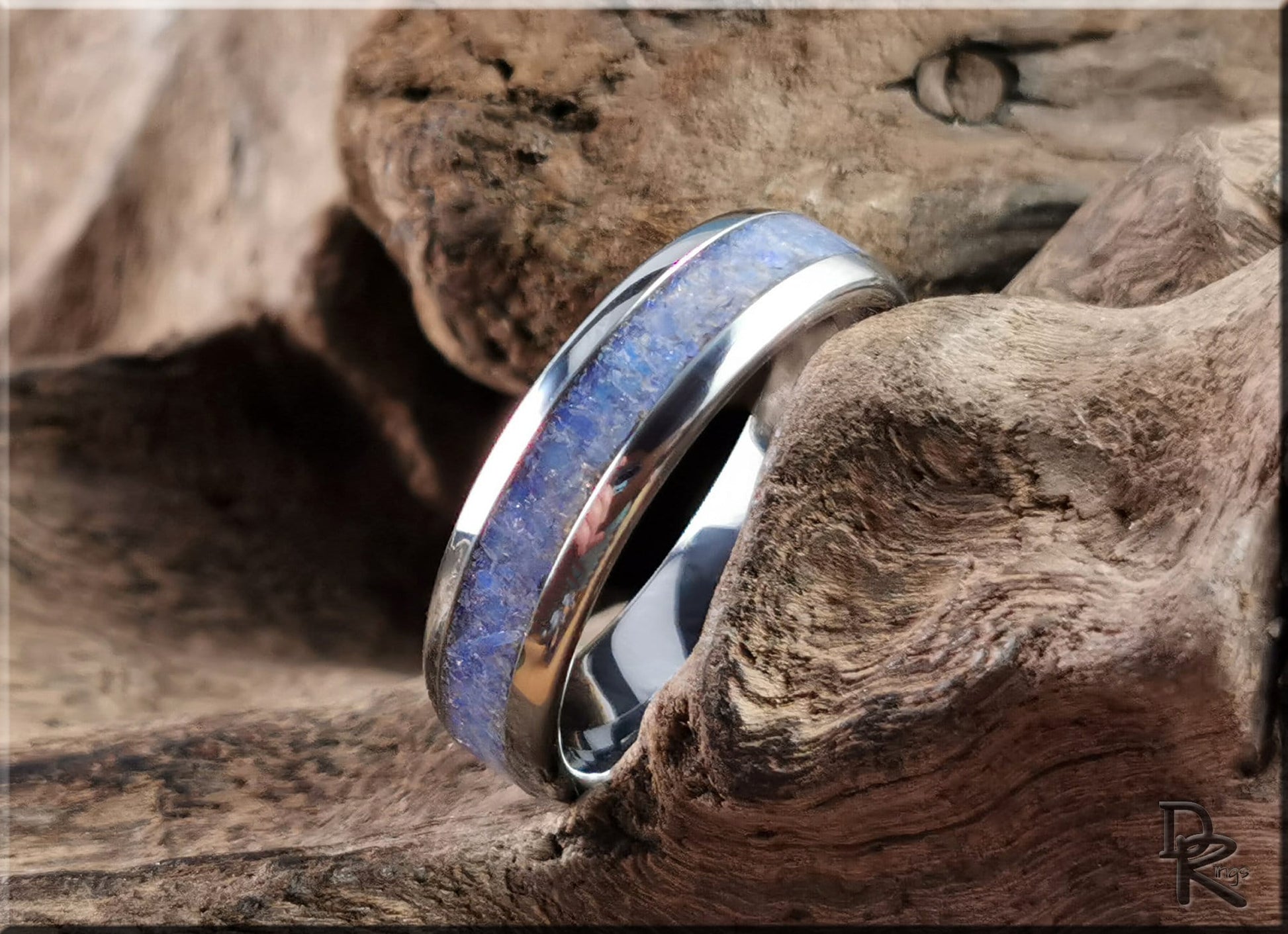 Domed Edge Tungsten Carbide Ring w/Genuine Australian Coober Pedy Opal inlay - metal ring