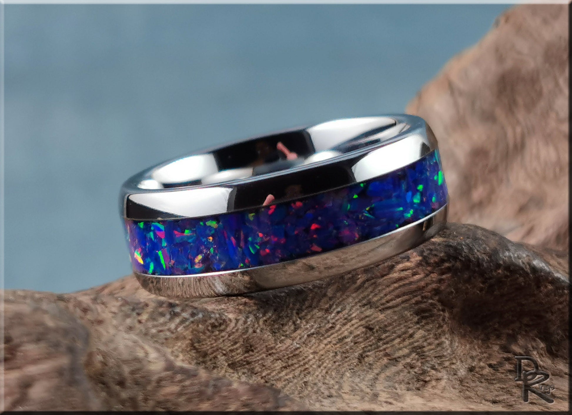 Domed Edge Tungsten Carbide Ring w/Opal inlay - metal ring