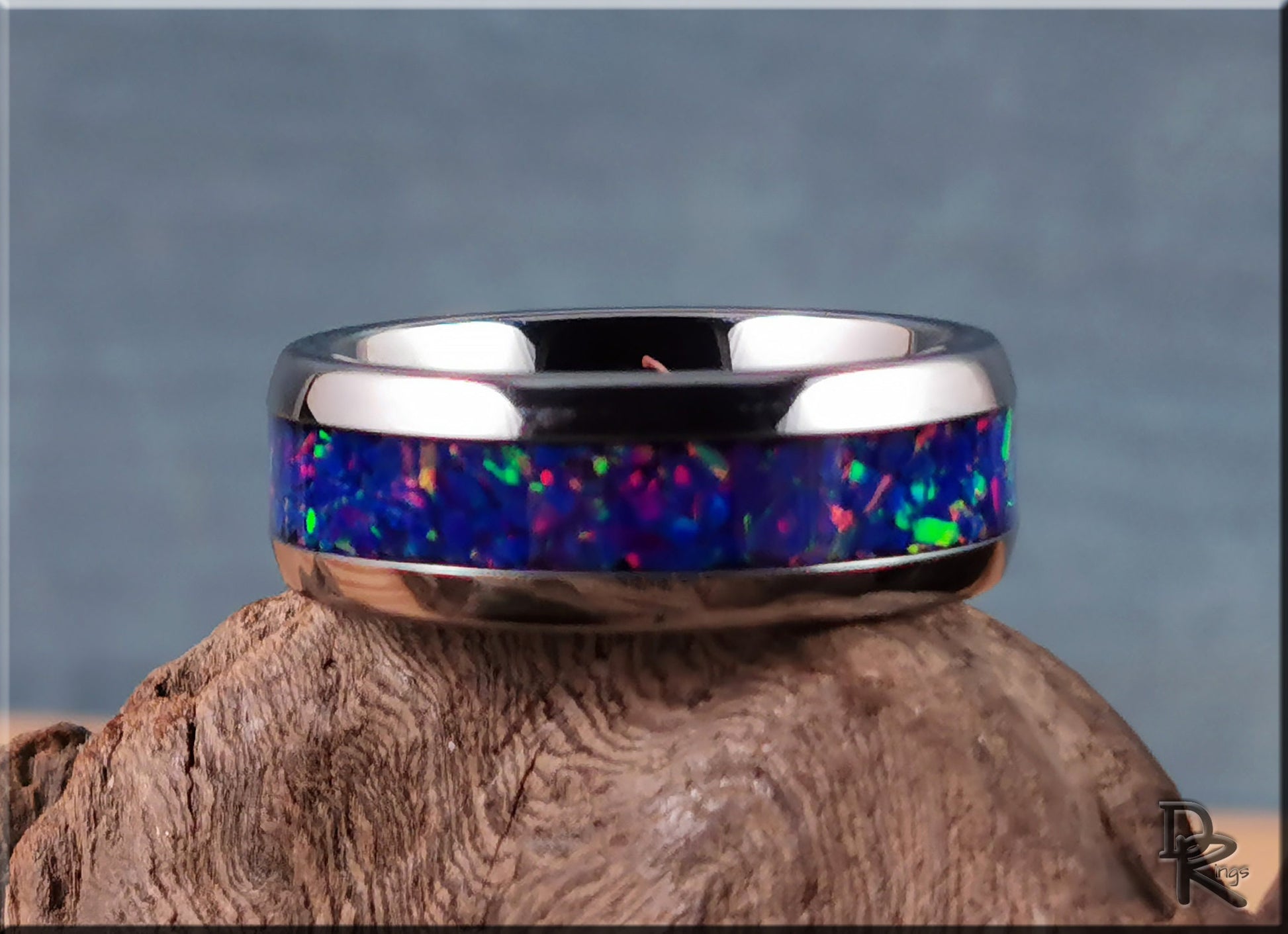 Domed Edge Tungsten Carbide Ring w/Opal inlay - metal ring