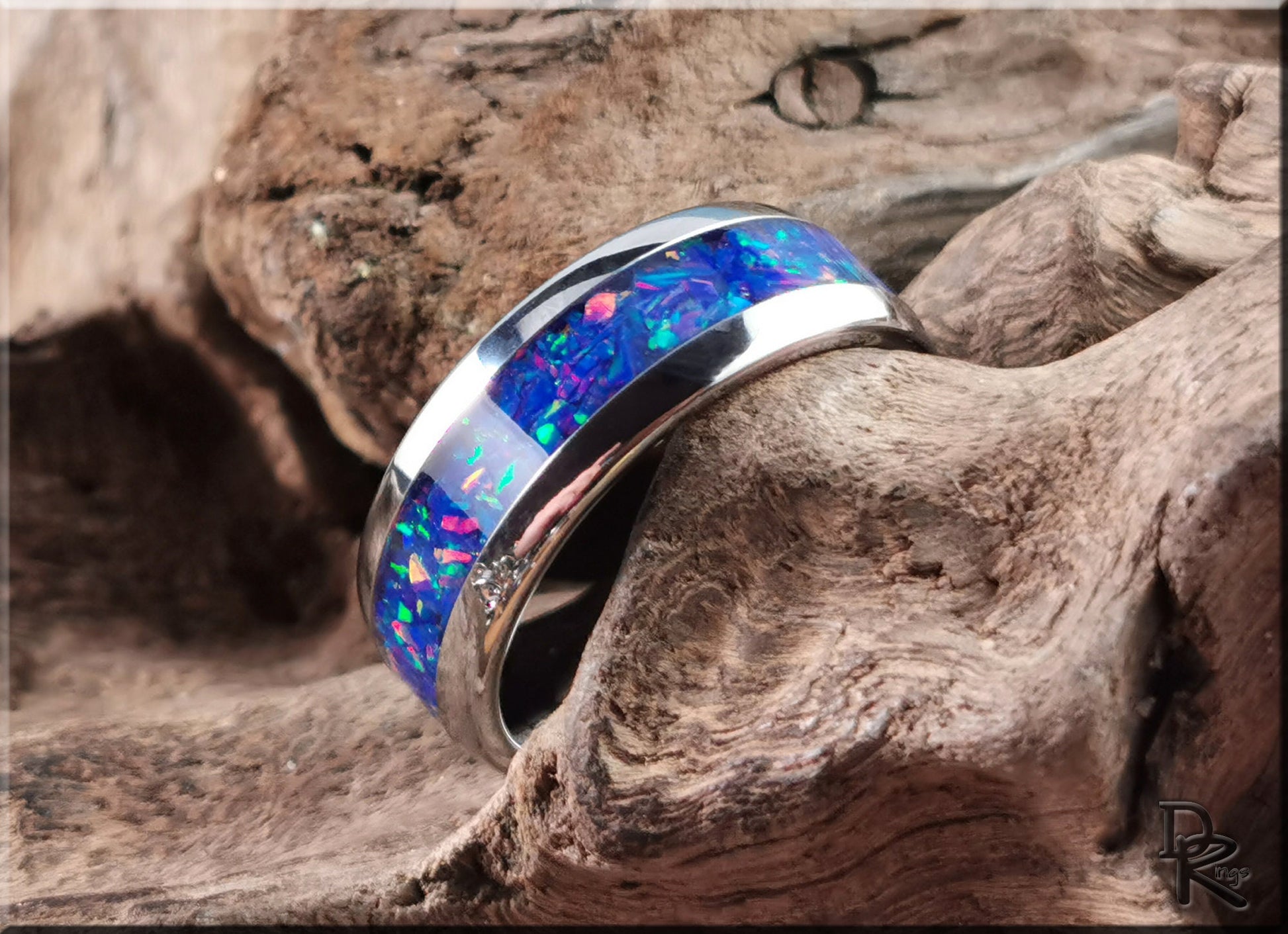 Domed Edge Tungsten Carbide Ring w/Opal inlay - metal ring