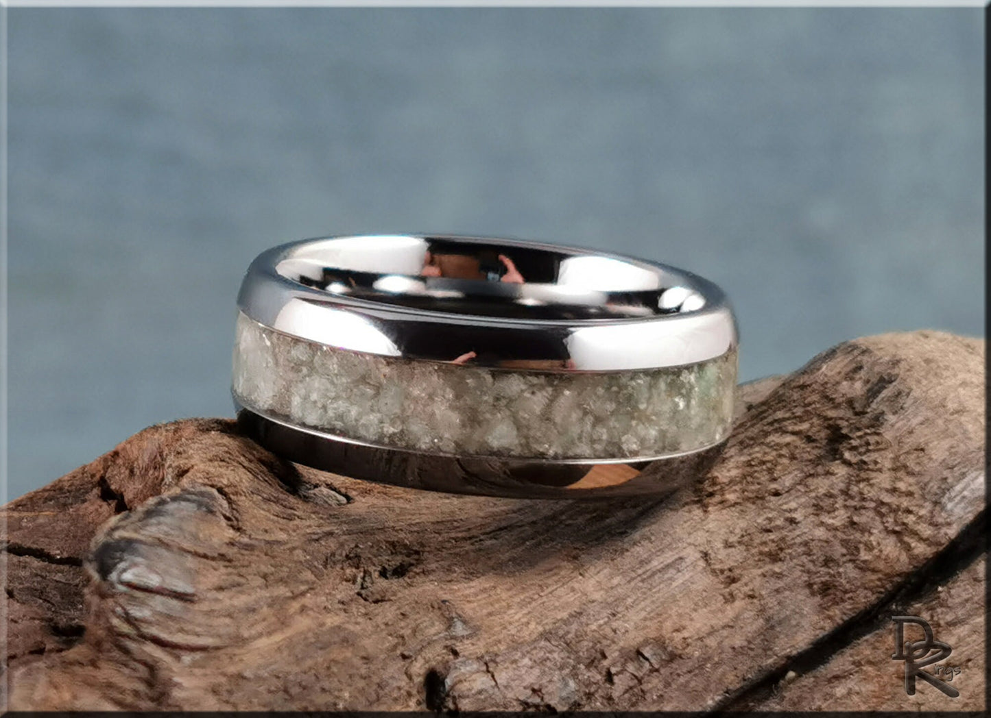 Domed Edge Tungsten Carbide Ring w/Blended Aventurine inlay - metal ring