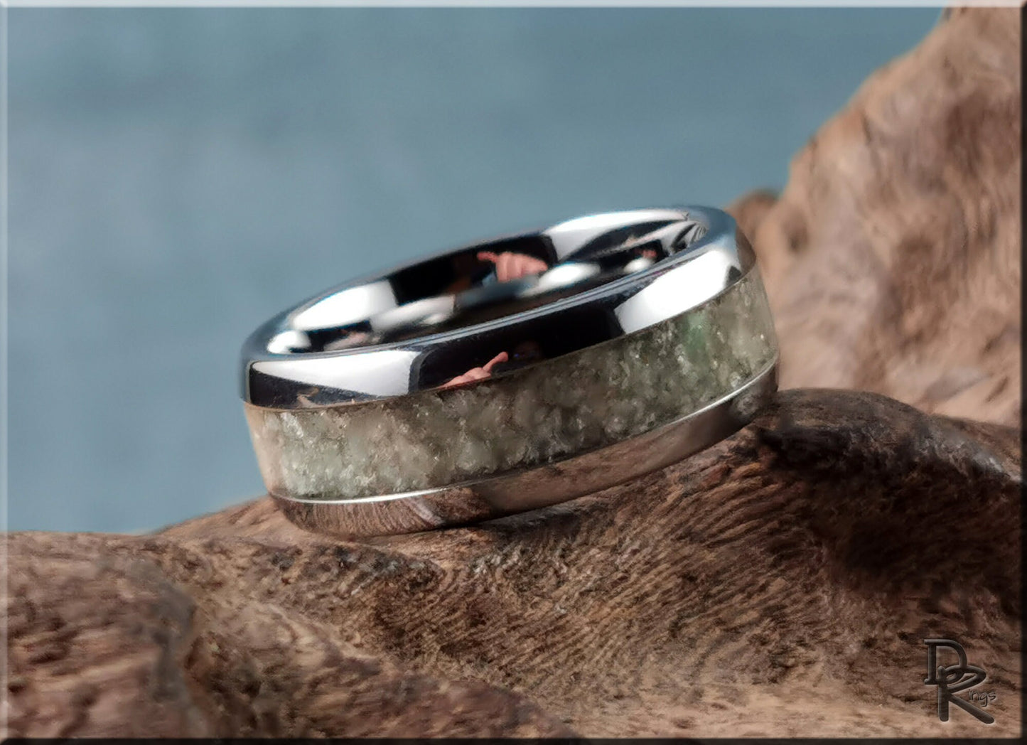 Domed Edge Tungsten Carbide Ring w/Blended Aventurine inlay - metal ring