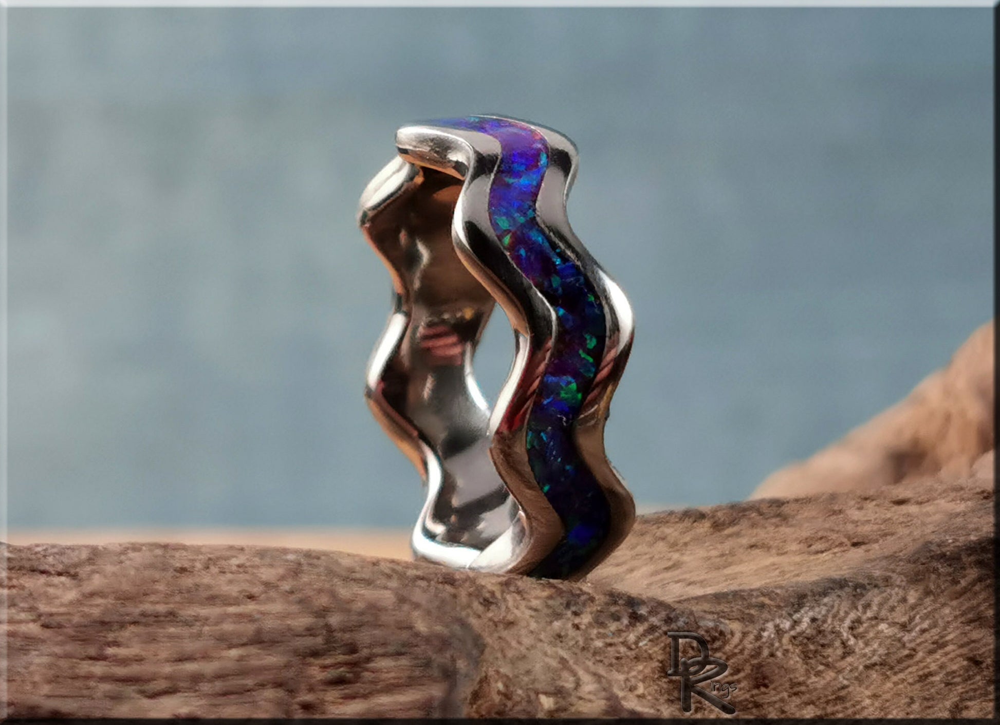 Titanium Clamshell Ring w/Opal inlay - metal ring