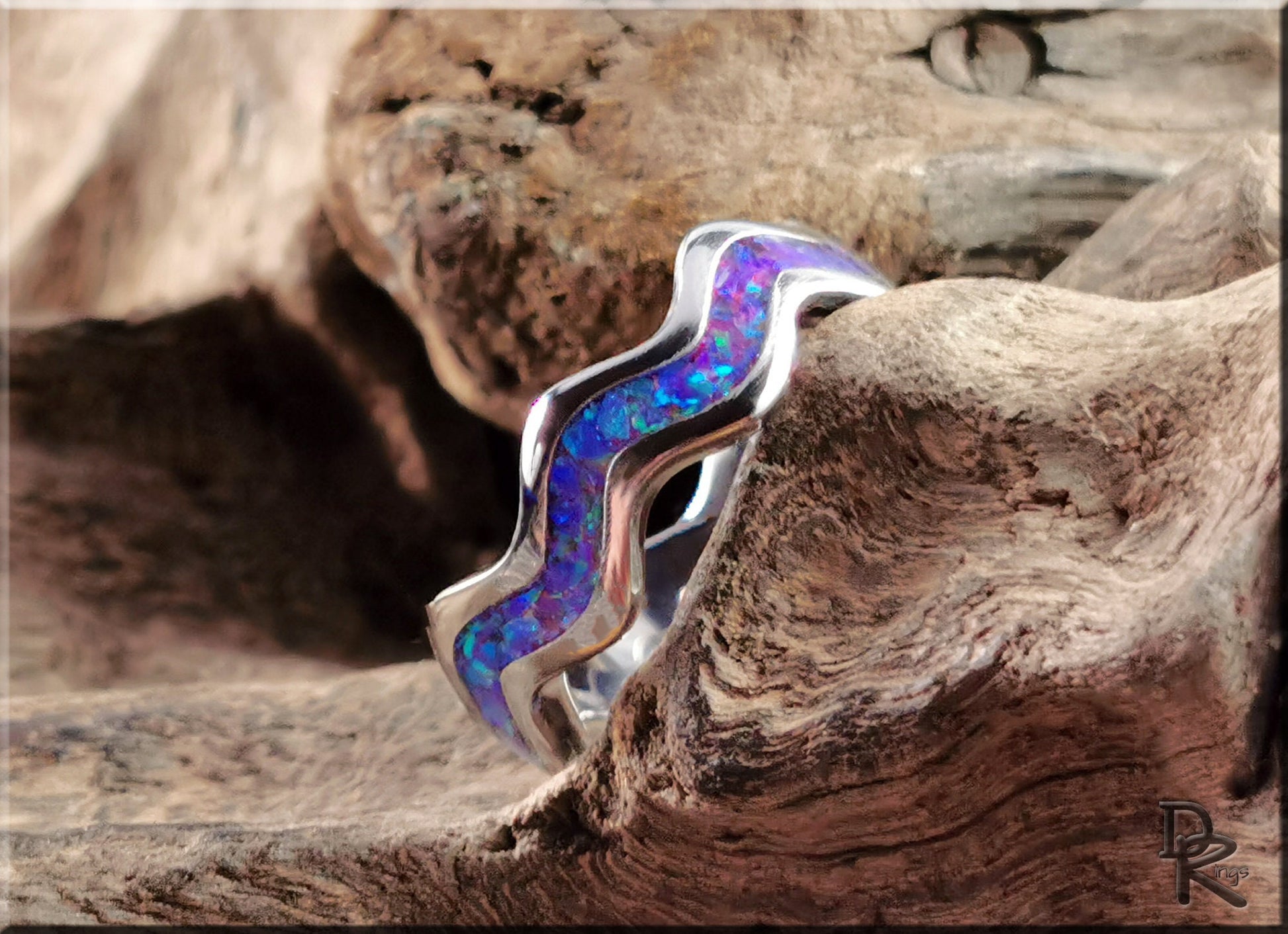 Titanium Clamshell Ring w/Opal inlay - metal ring