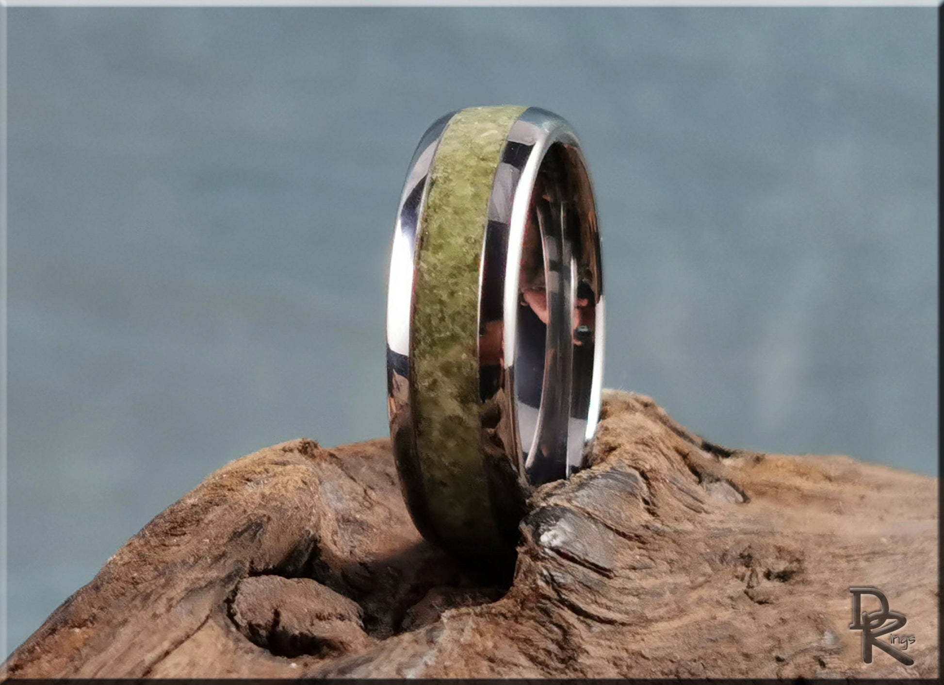 Domed Edge Tungsten Carbide Ring w/'Gemmy' Vesuvianite inlay - metal ring