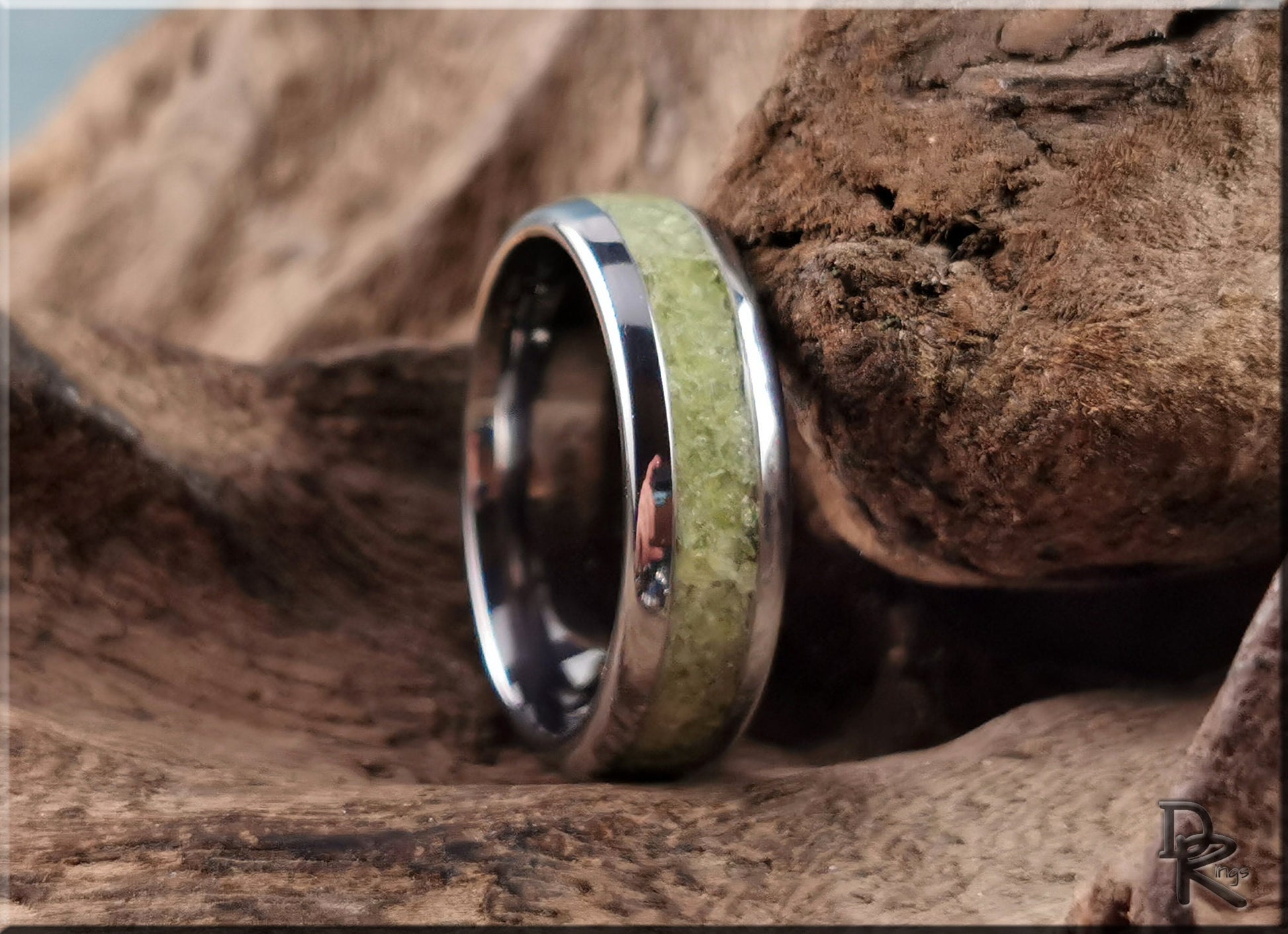 Domed Edge Tungsten Carbide Ring w/'Gemmy' Vesuvianite inlay - metal ring