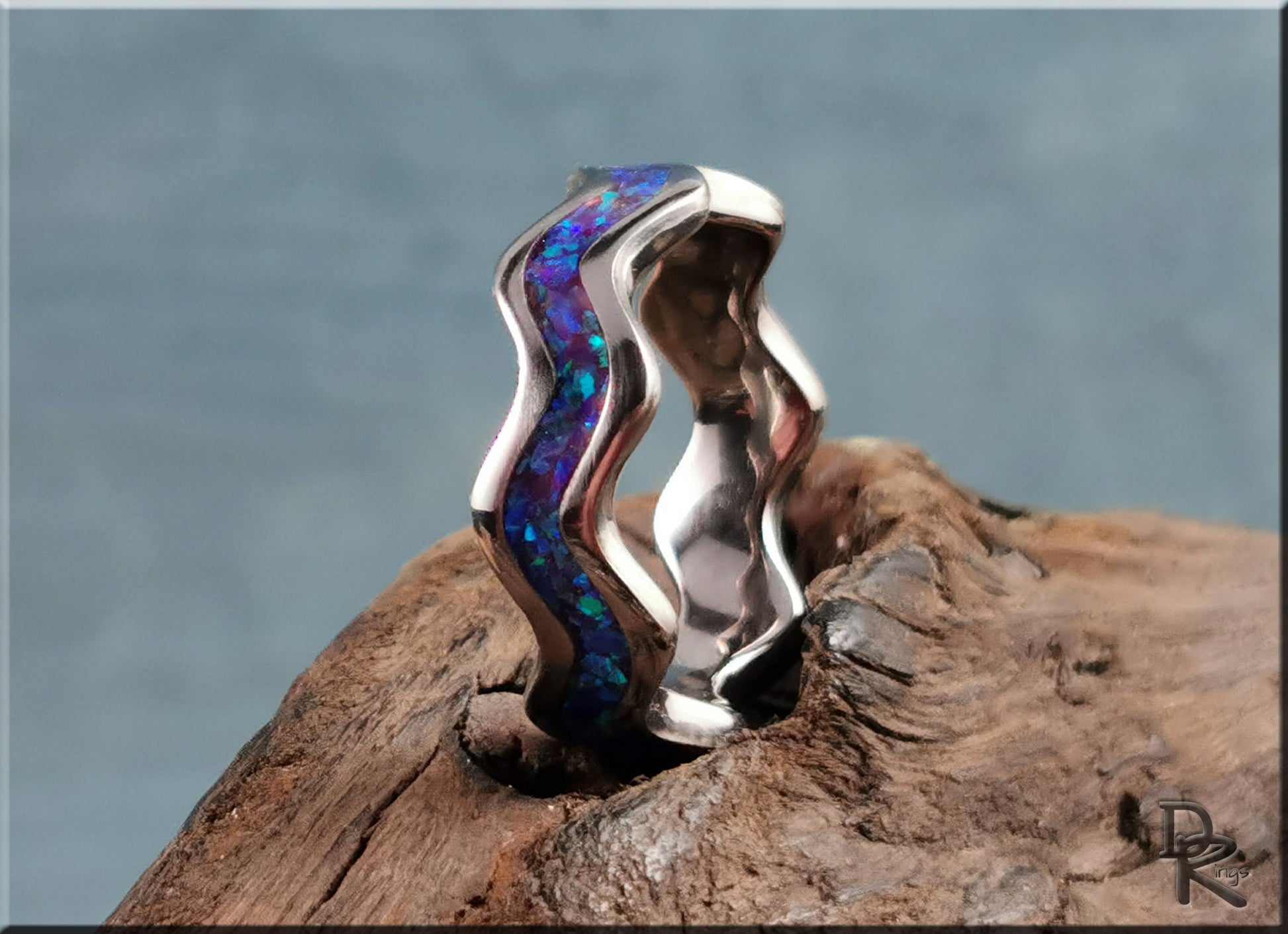 Titanium Clamshell Ring w/Opal inlay - metal ring