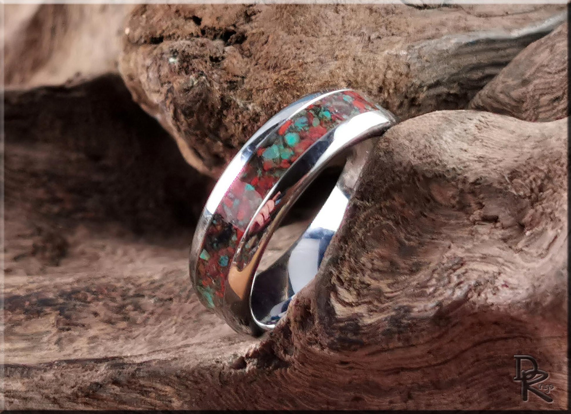 Domed Edge Tungsten Carbide Ring w/Sonora Sunrise/Sunset inlay - metal ring