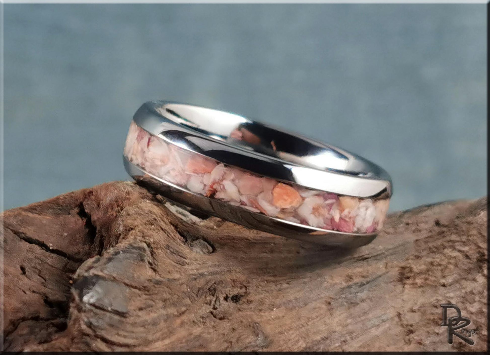 Domed Edge Tungsten Carbide Ring w/Lion's Paw Shell inlay - metal ring