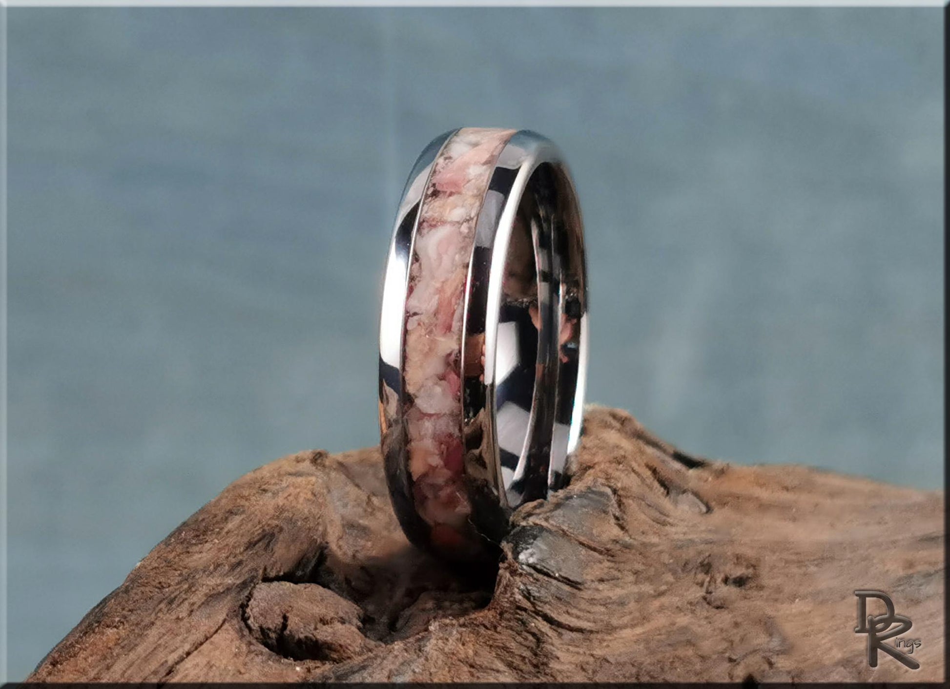 Domed Edge Tungsten Carbide Ring w/Lion's Paw Shell inlay - metal ring