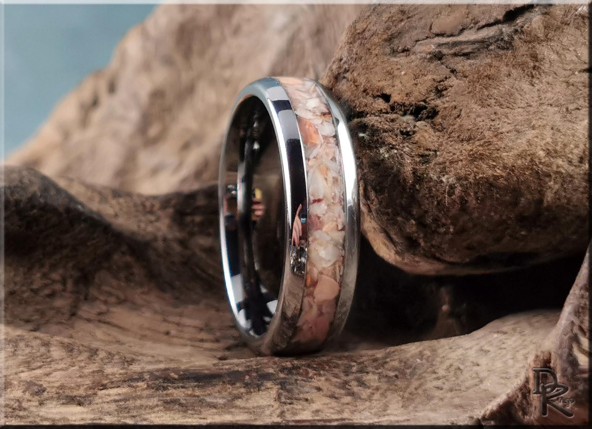 Domed Edge Tungsten Carbide Ring w/Lion's Paw Shell inlay - metal ring