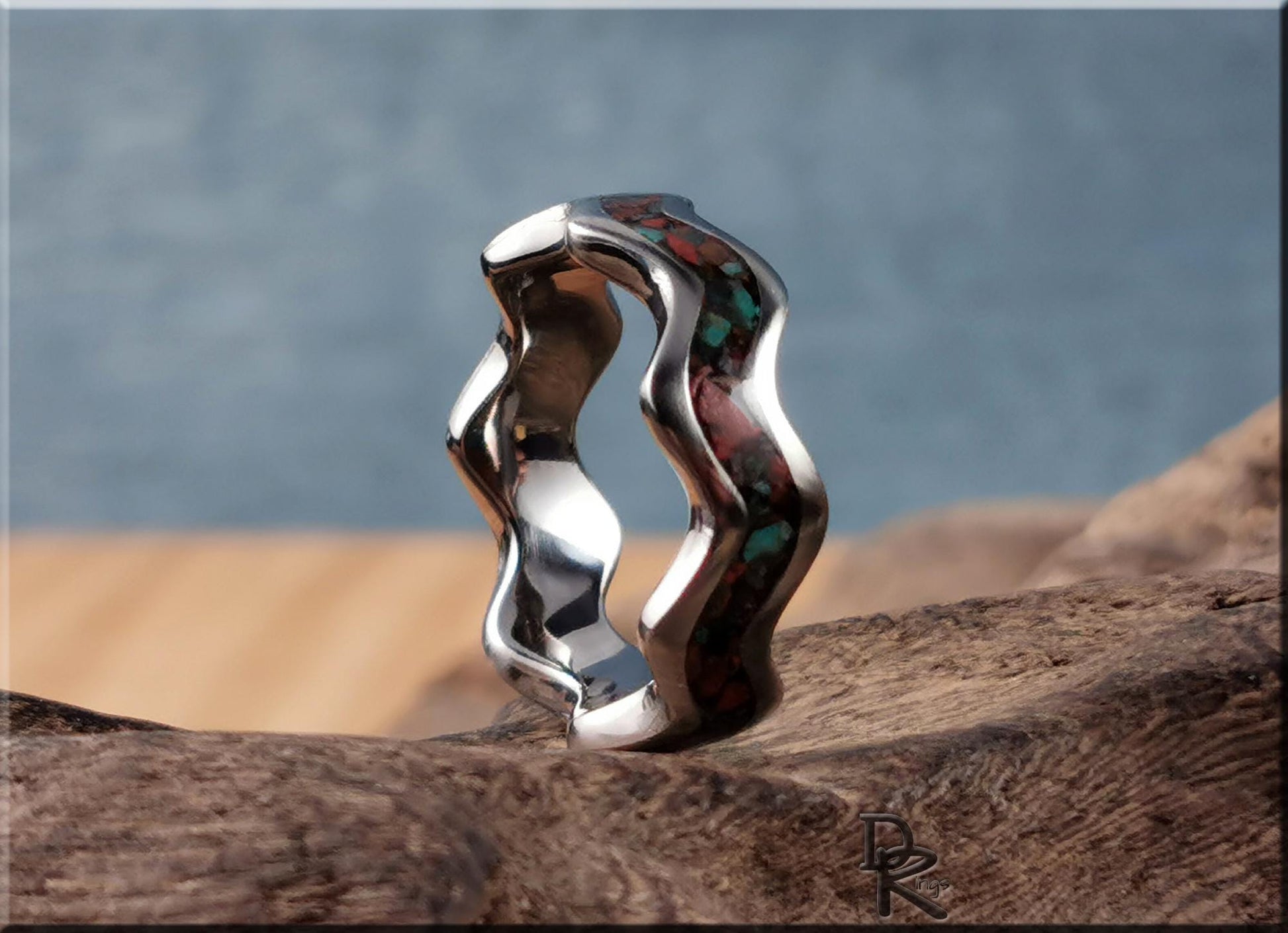 Titanium Clamshell Ring w/Sonora Sunrise/Sunset inlay - metal ring