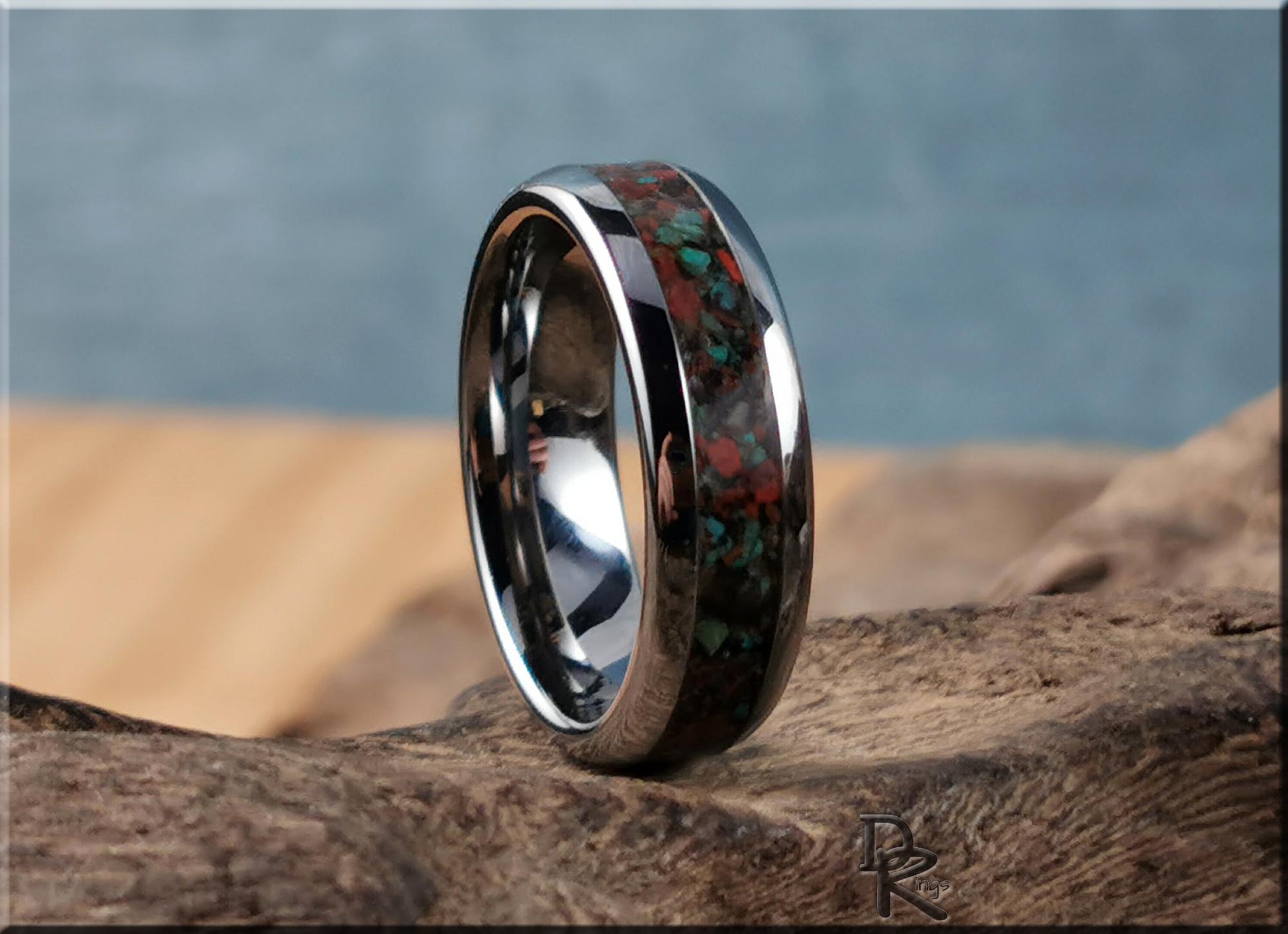 Domed Edge Tungsten Carbide Ring w/Sonora Sunrise/Sunset inlay - metal ring