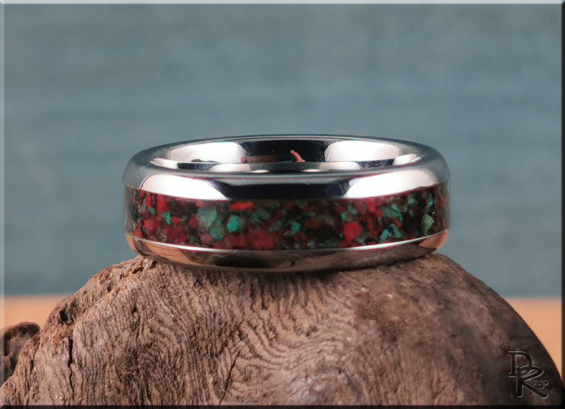 Domed Edge Tungsten Carbide Ring w/Sonora Sunrise/Sunset inlay - metal ring