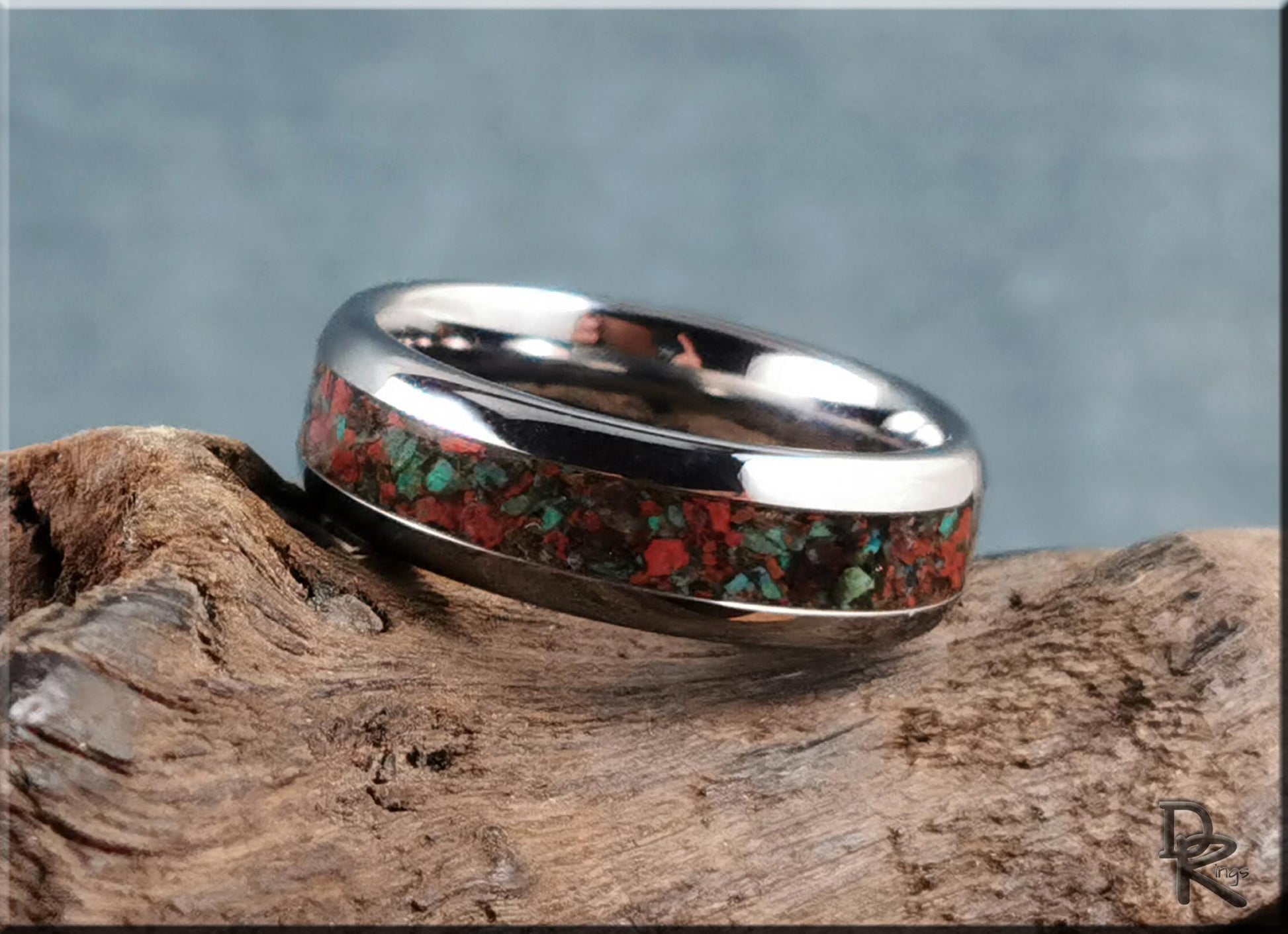 Domed Edge Tungsten Carbide Ring w/Sonora Sunrise/Sunset inlay - metal ring