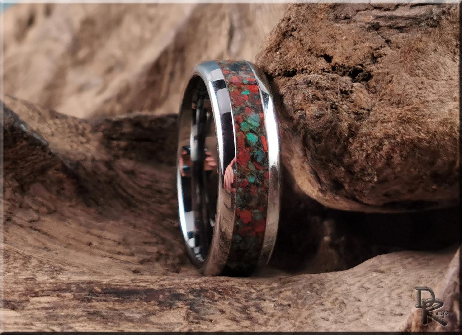 Domed Edge Tungsten Carbide Ring w/Sonora Sunrise/Sunset inlay - metal ring