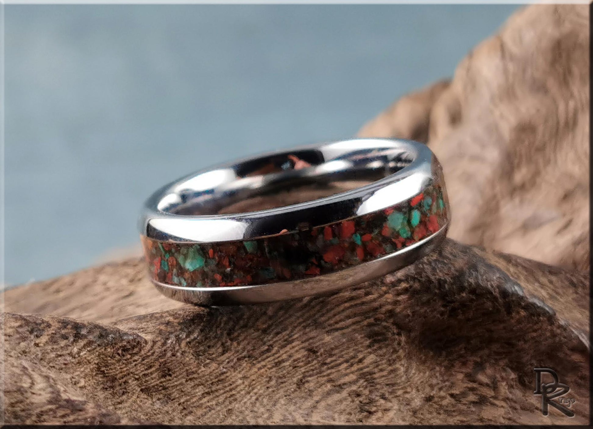 Domed Edge Tungsten Carbide Ring w/Sonora Sunrise/Sunset inlay - metal ring