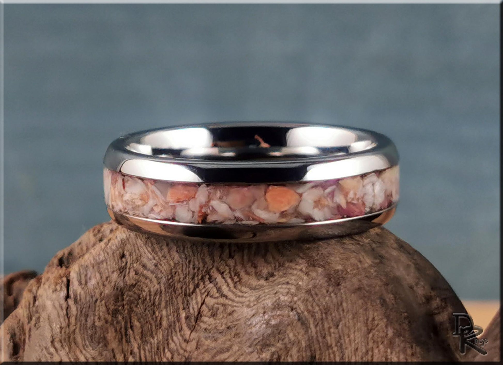 Domed Edge Tungsten Carbide Ring w/Lion's Paw Shell inlay - metal ring