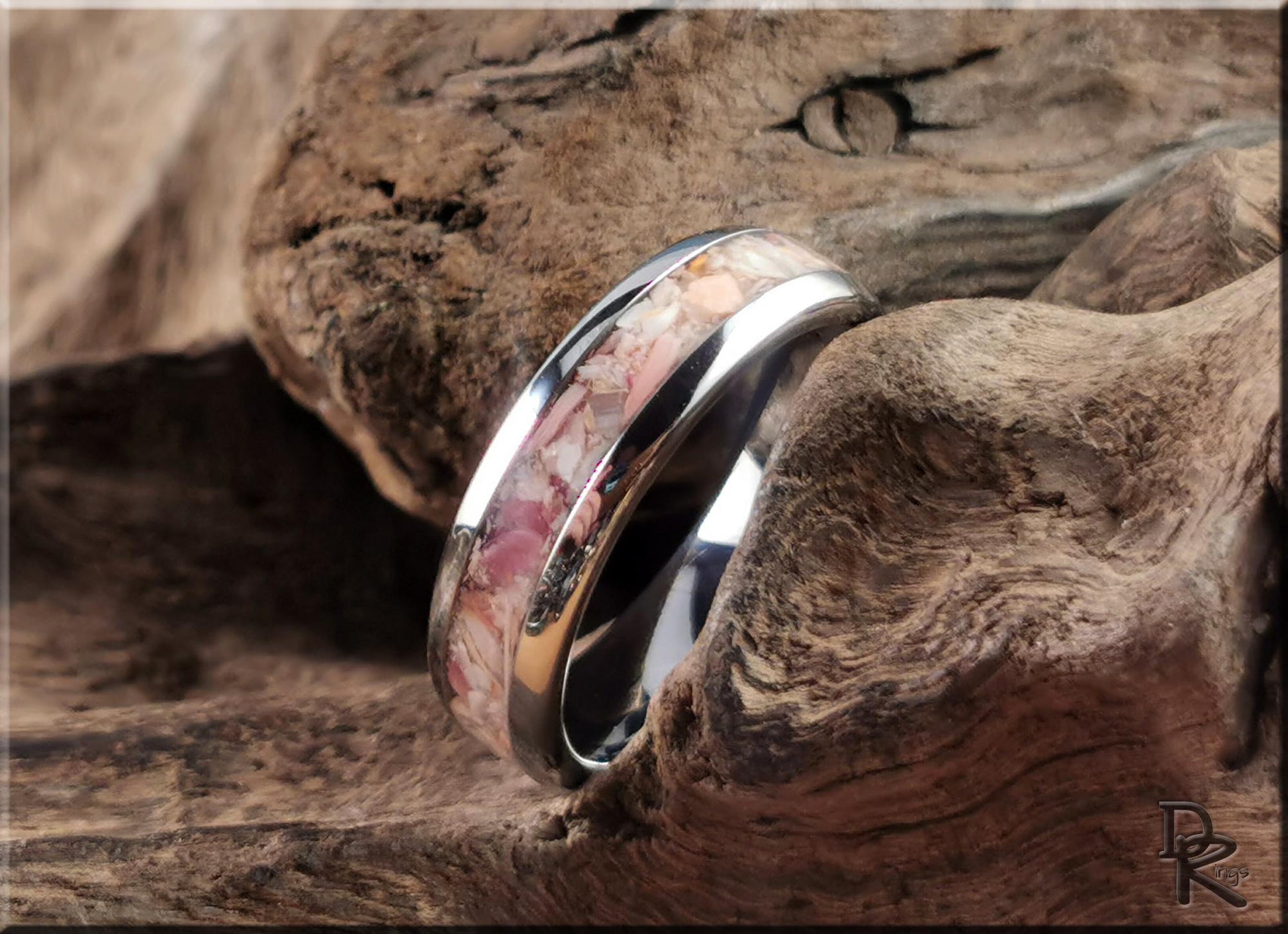 Domed Edge Tungsten Carbide Ring w/Lion's Paw Shell inlay - metal ring