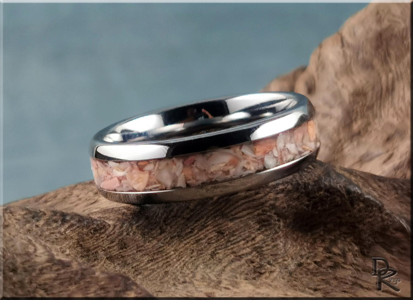 Domed Edge Tungsten Carbide Ring w/Lion's Paw Shell inlay - metal ring