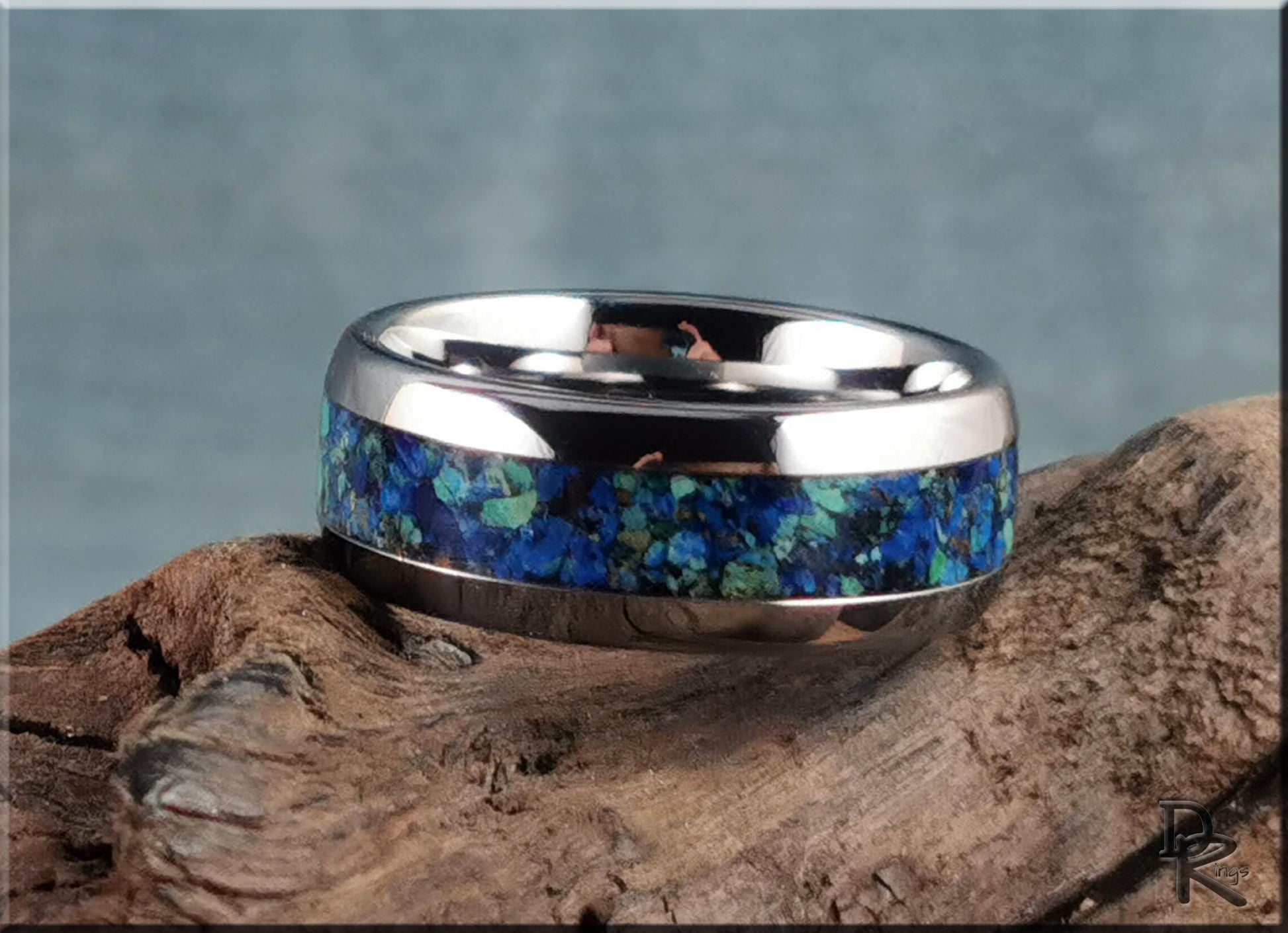 Domed Edge Tungsten Carbide Ring w/Azurite and Malachite matrix inlay - metal ring