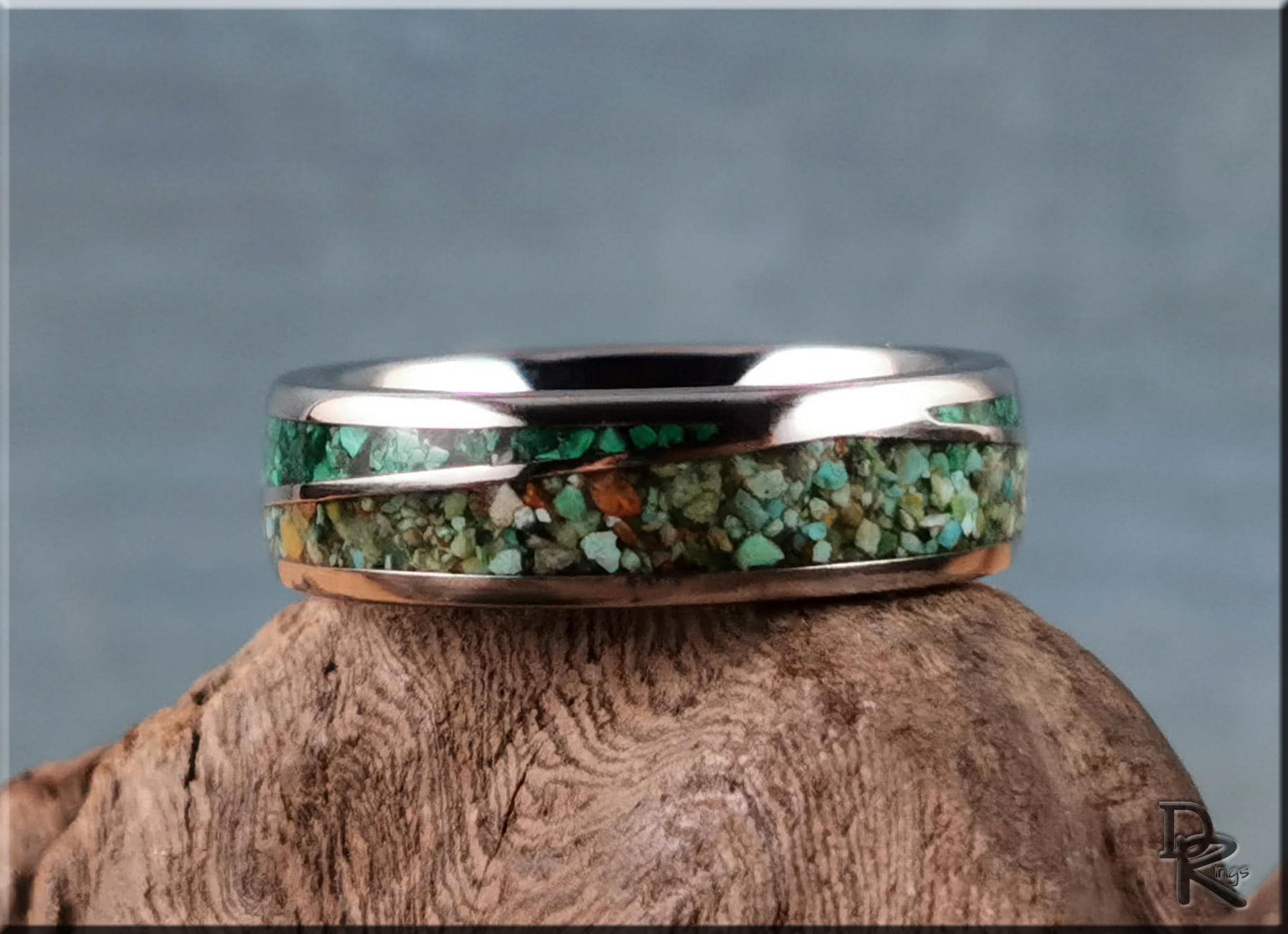 Titanium Twist Ring w/Malachite and Green Turquoise inlays - metal ring