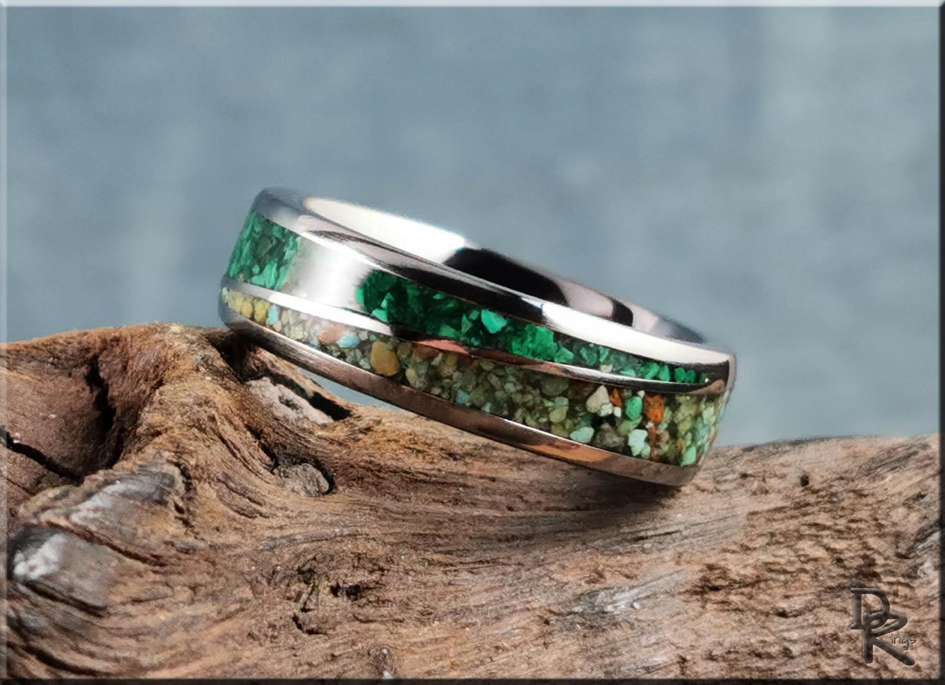 Titanium Twist Ring w/Malachite and Green Turquoise inlays - metal ring