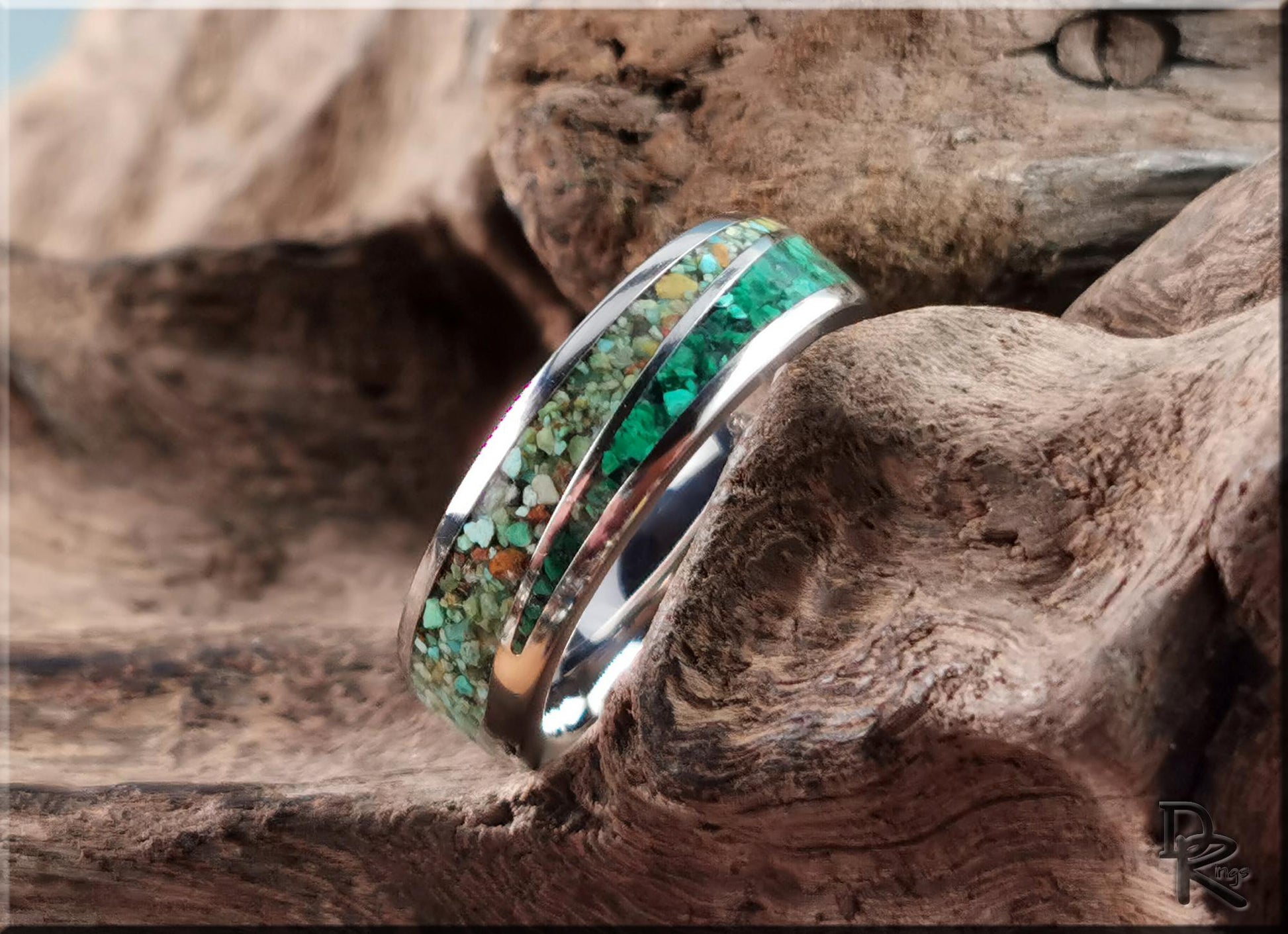 Titanium Twist Ring w/Malachite and Green Turquoise inlays - metal ring