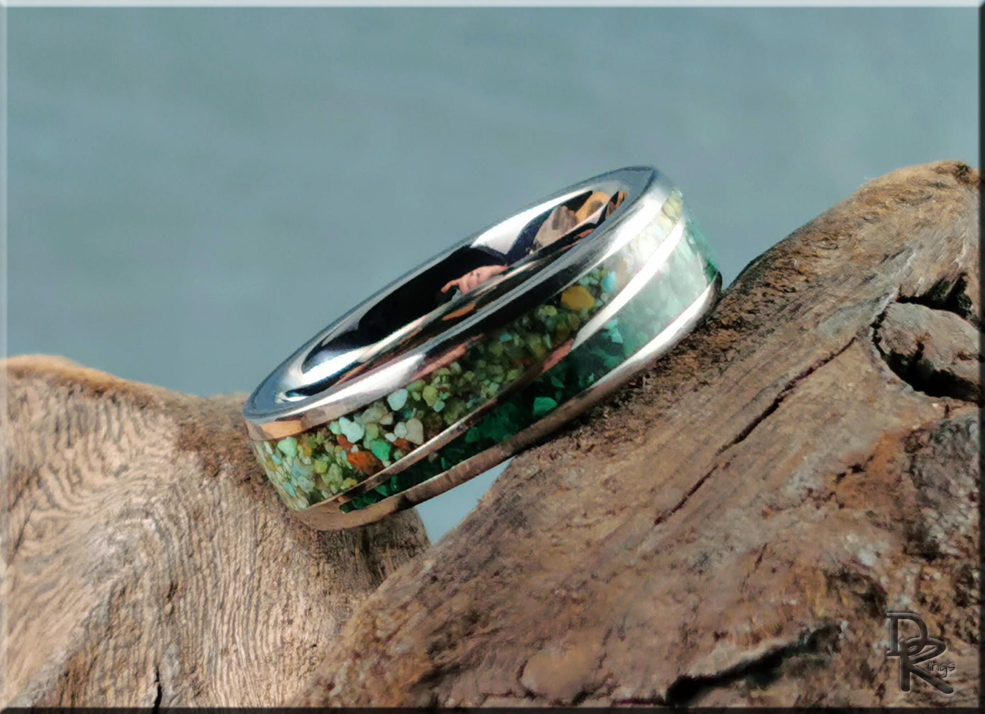 Titanium Twist Ring w/Malachite and Green Turquoise inlays - metal ring