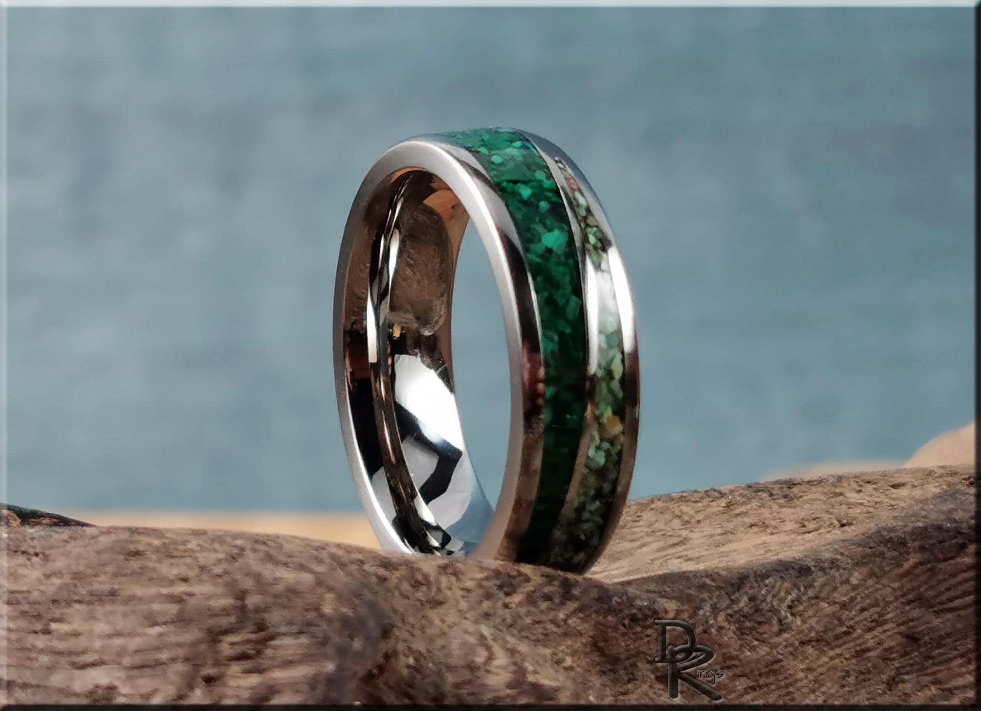 Titanium Twist Ring w/Malachite and Green Turquoise inlays - metal ring