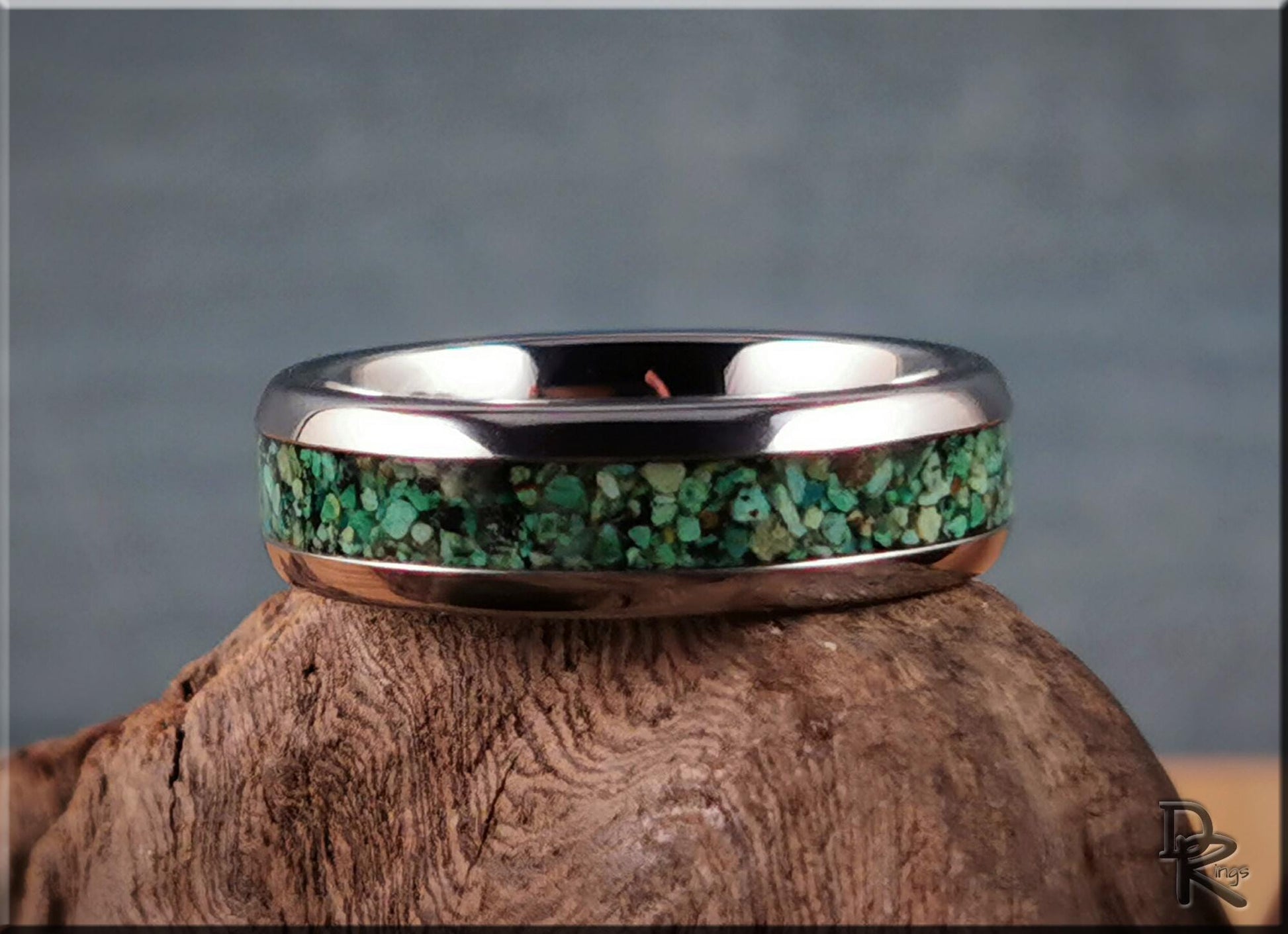 Domed Edge Tungsten Carbide Ring w/Chrysocolla inlay - metal ring
