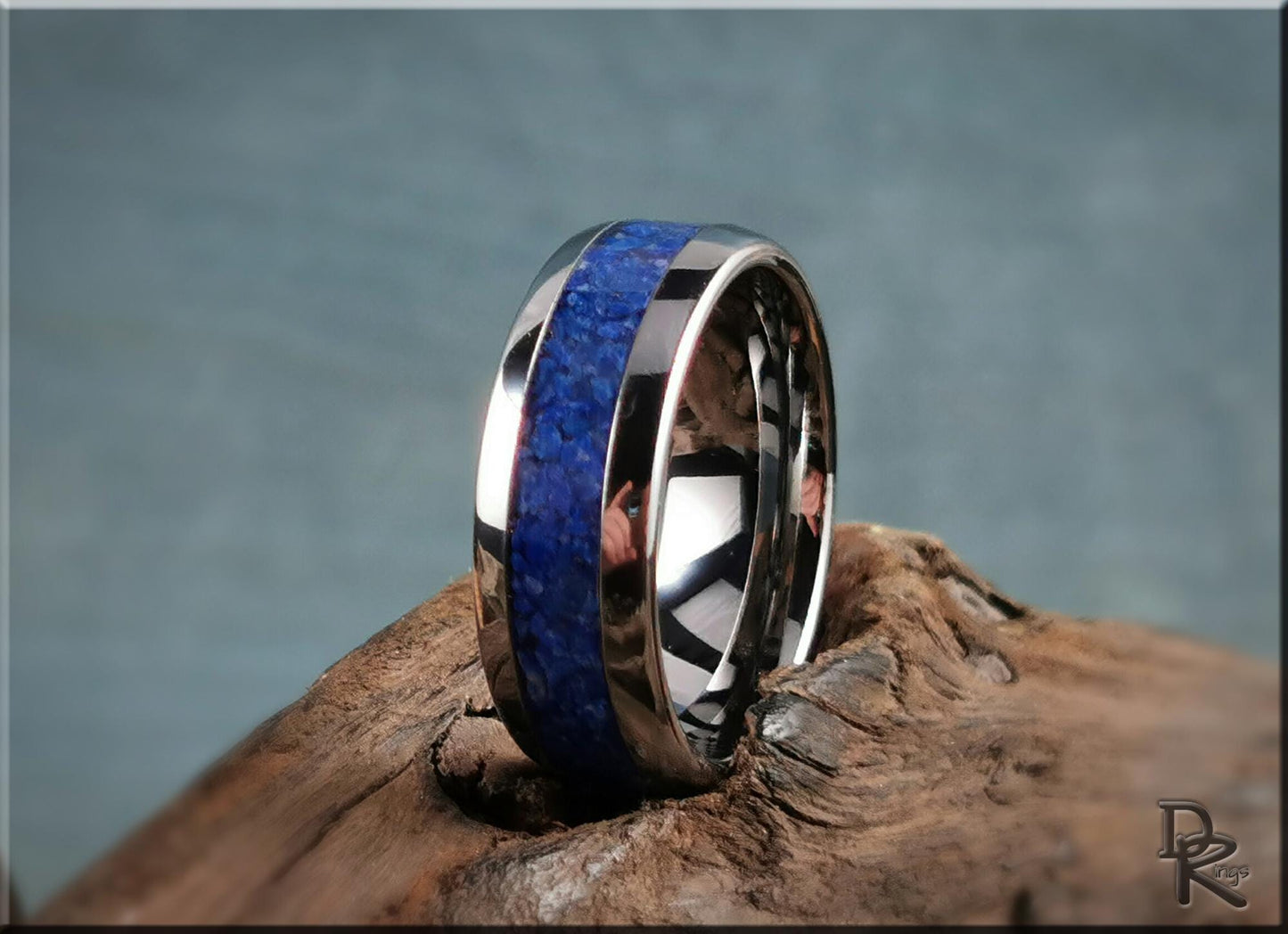 Domed Edge Tungsten Carbide Ring w/Lapis Lazuli inlay - metal ring