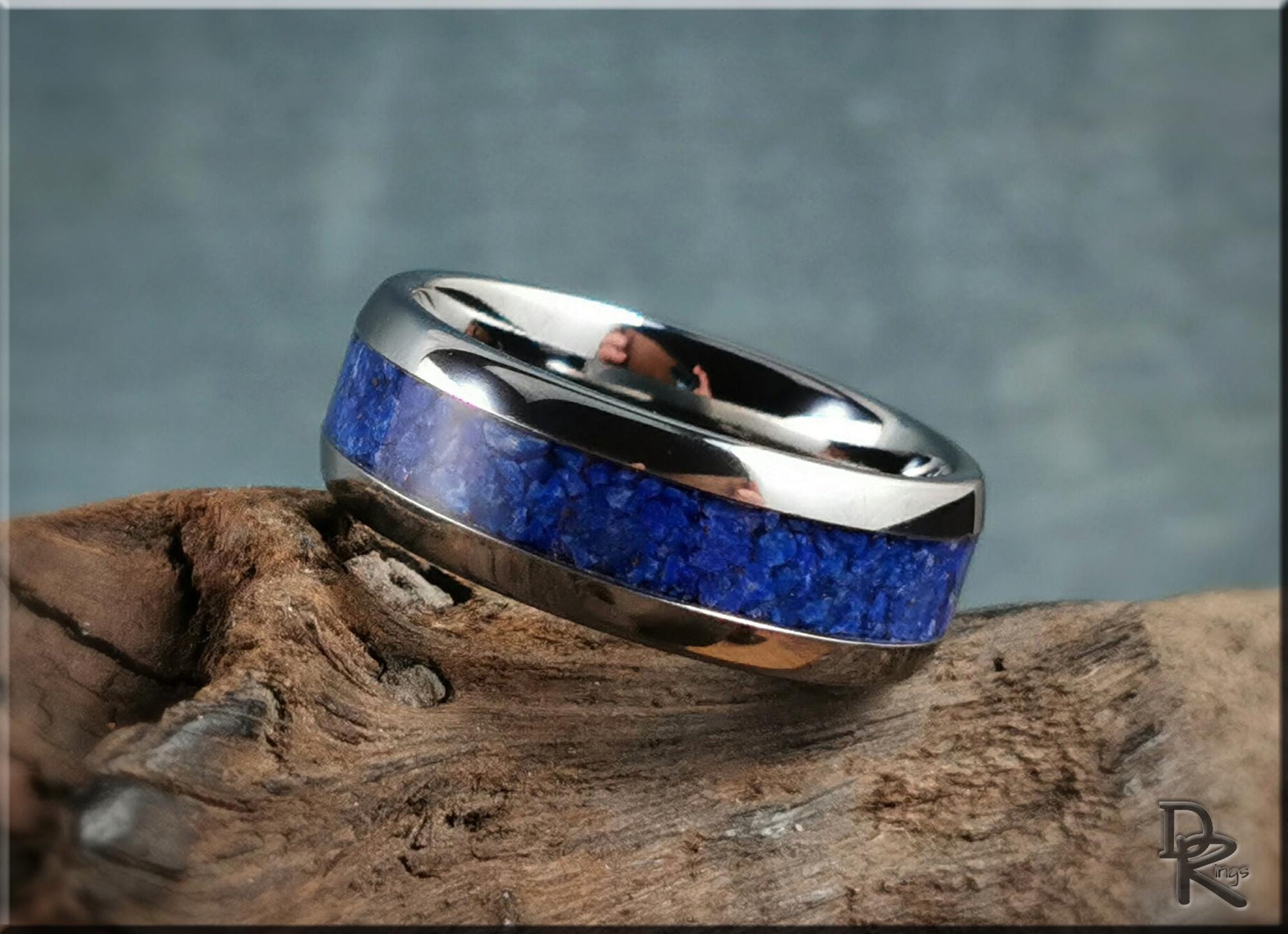 Domed Edge Tungsten Carbide Ring w/Lapis Lazuli inlay - metal ring