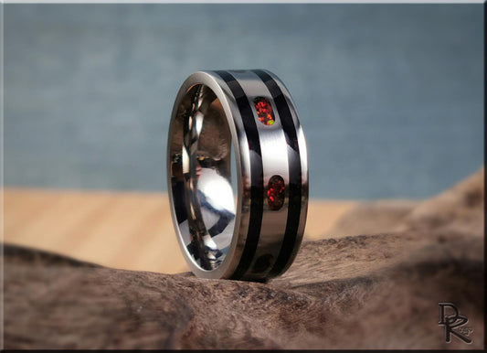 The 'Channel Capsules' Titanium Pattern Ring w/Tourmaline and Opal inlays - metal ring