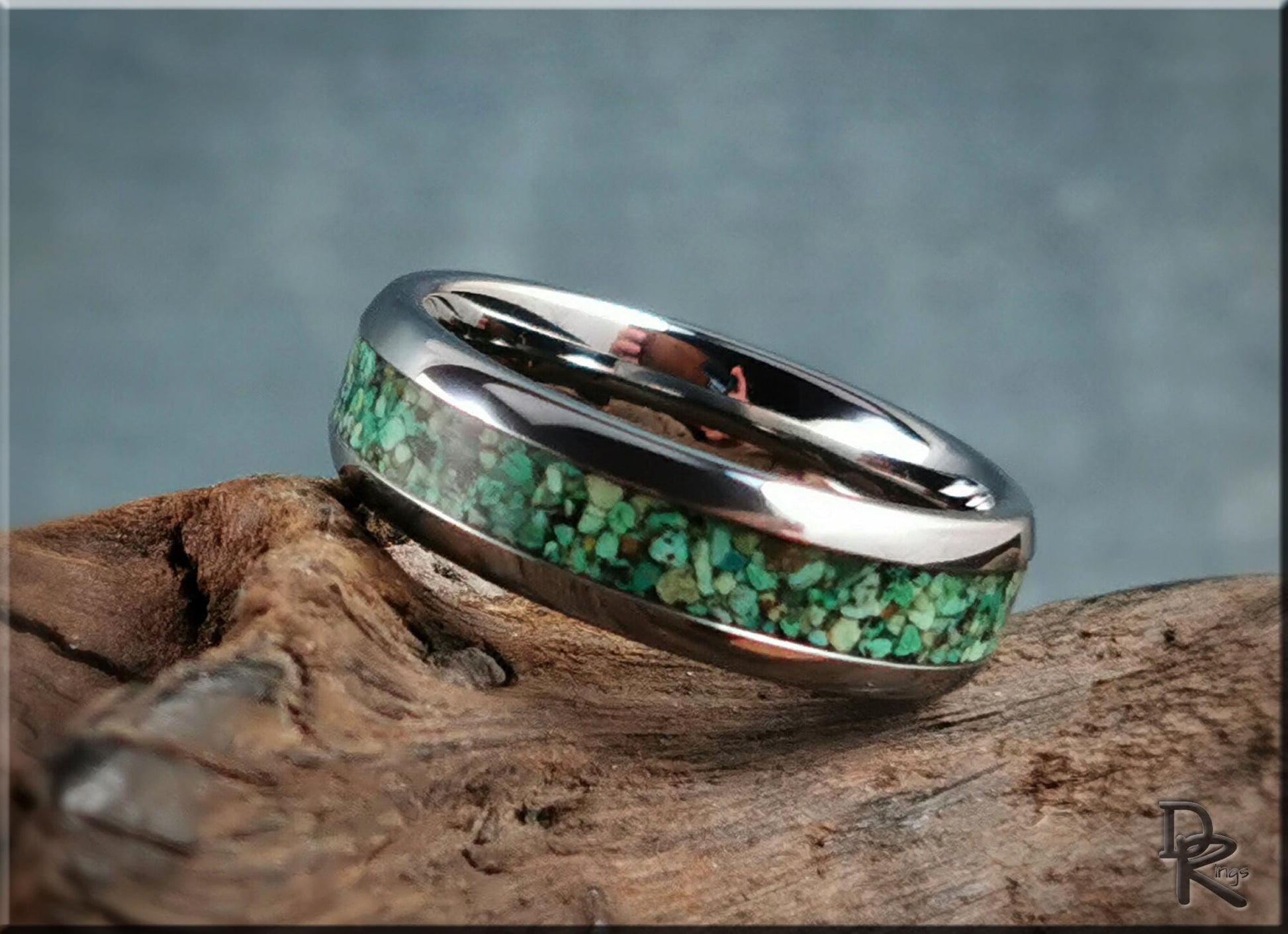 Domed Edge Tungsten Carbide Ring w/Chrysocolla inlay - metal ring