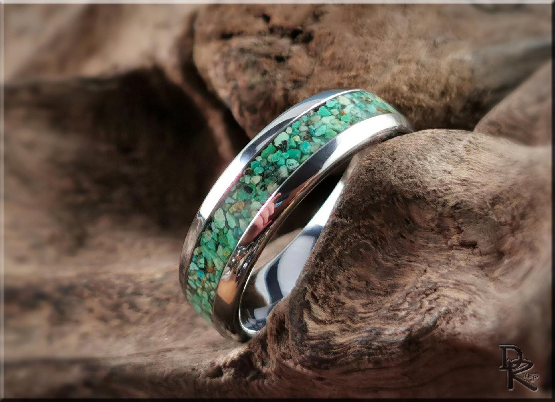 Domed Edge Tungsten Carbide Ring w/Chrysocolla inlay - metal ring