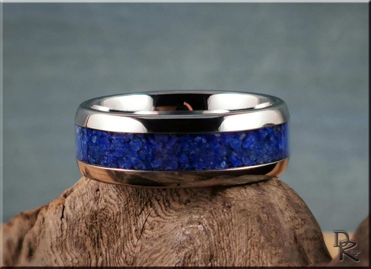 Domed Edge Tungsten Carbide Ring w/Lapis Lazuli inlay - metal ring