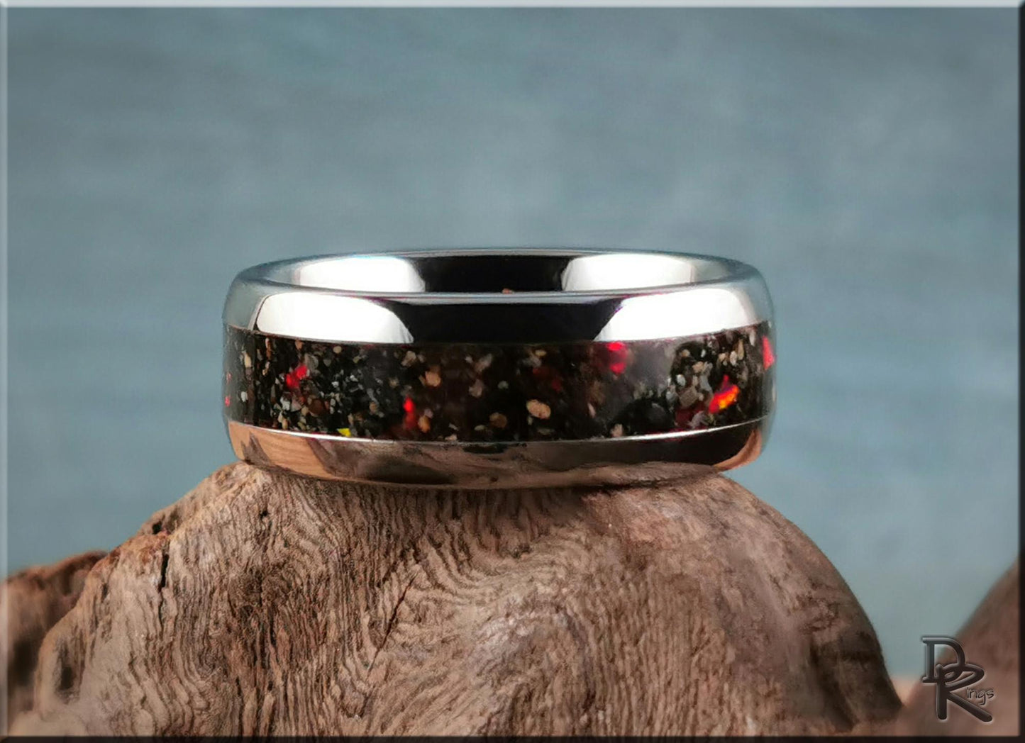 Domed Edge Tungsten Carbide Ring w/Exotic Sand and Opal inlay - metal ring