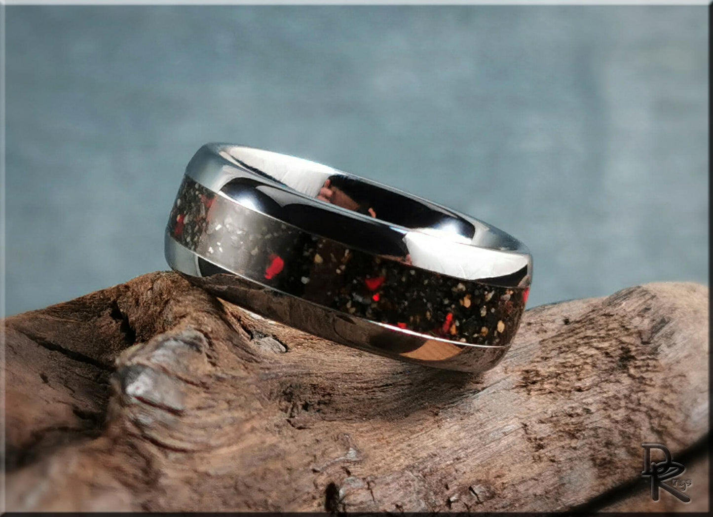 Domed Edge Tungsten Carbide Ring w/Exotic Sand and Opal inlay - metal ring