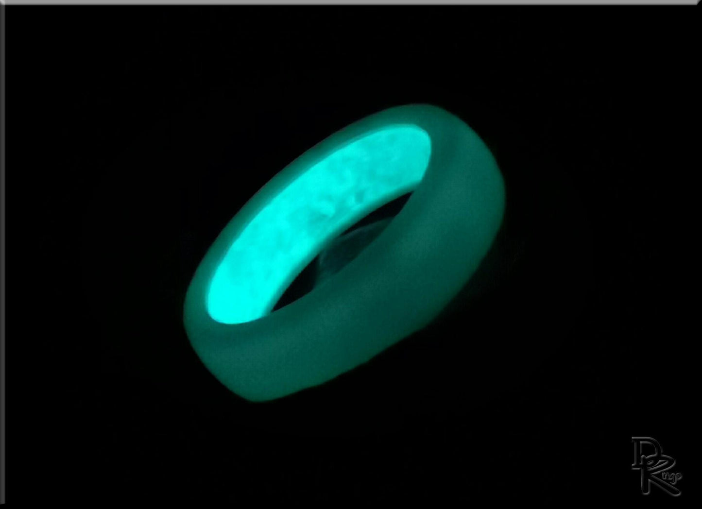 Polished White Ceramic Inner Channel Ring w/Opal and Glow inlay - ceramic ring