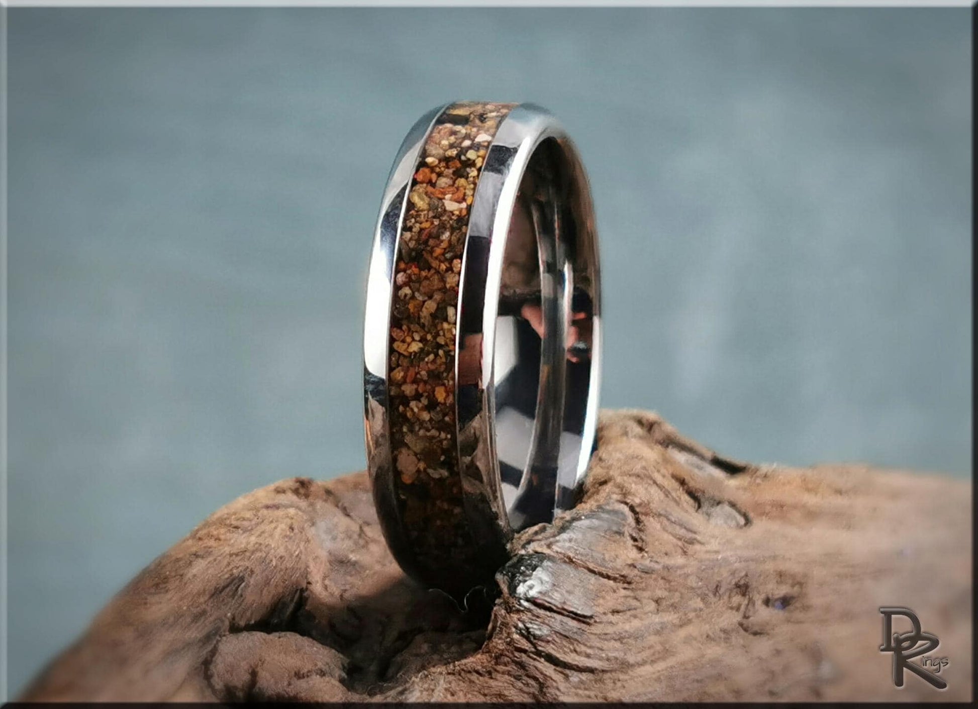 Domed Edge Tungsten Carbide Ring w/Exotic Sand inlay - metal ring