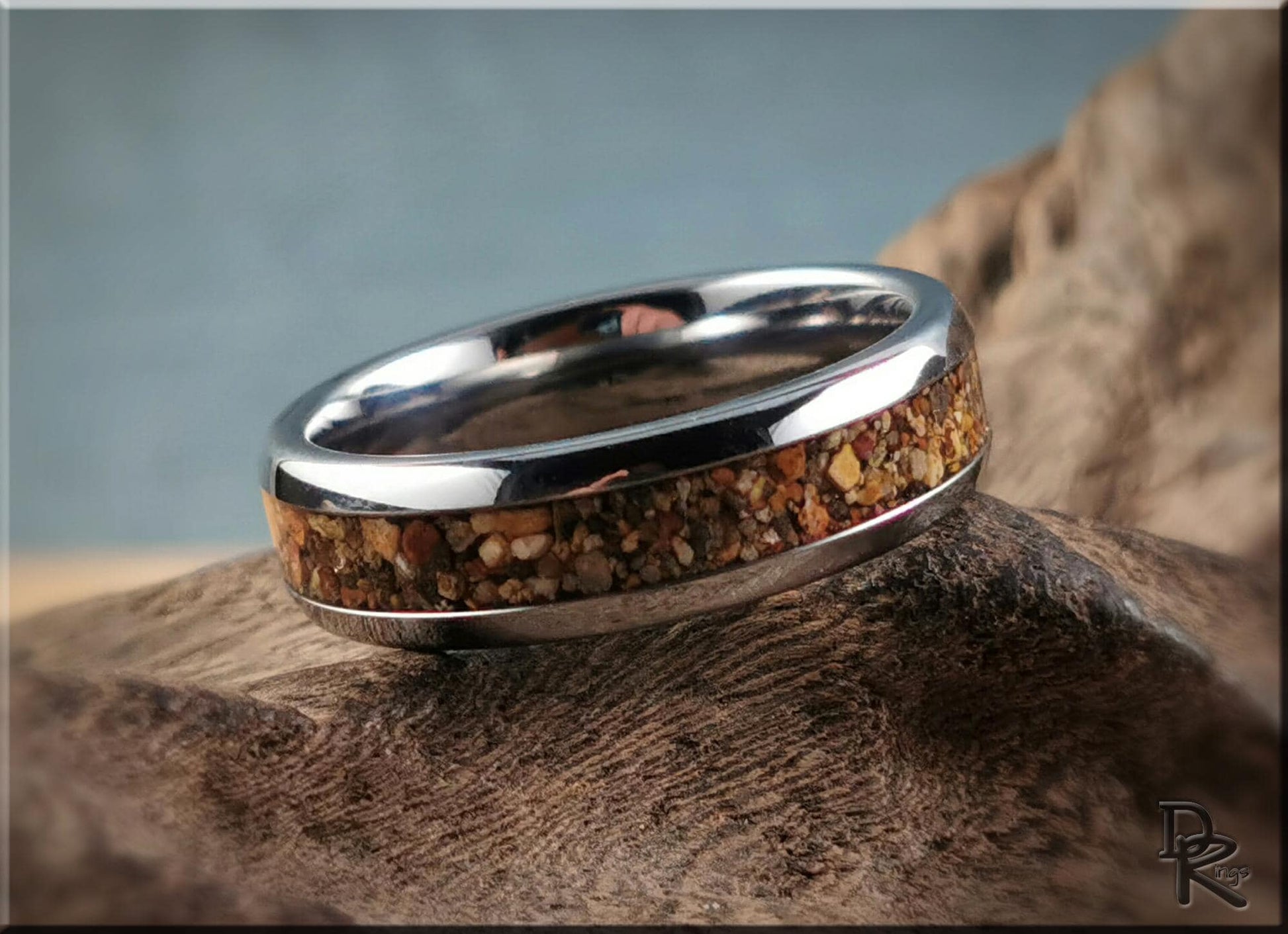Domed Edge Tungsten Carbide Ring w/Exotic Sand inlay - metal ring