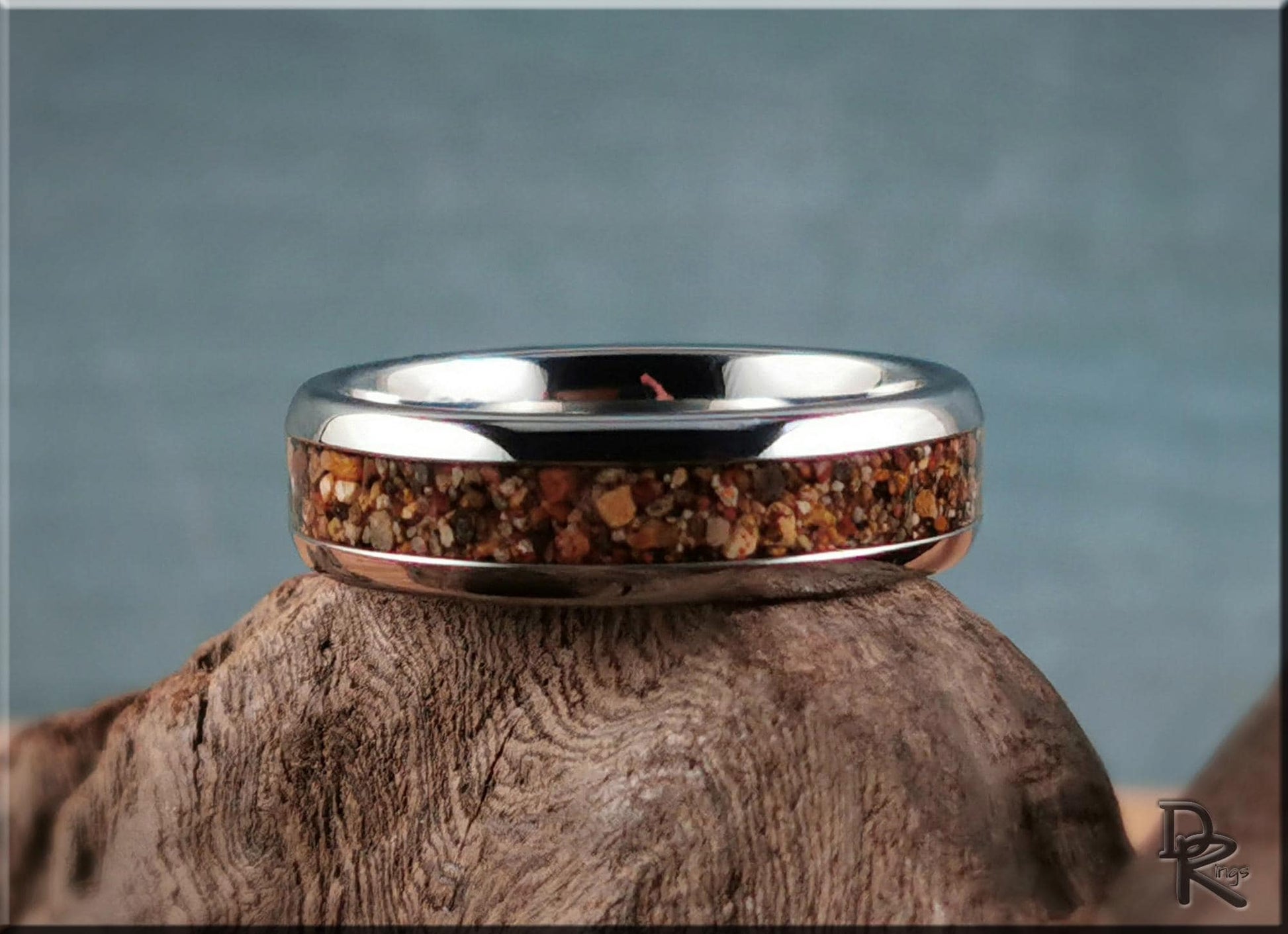 Domed Edge Tungsten Carbide Ring w/Exotic Sand inlay - metal ring