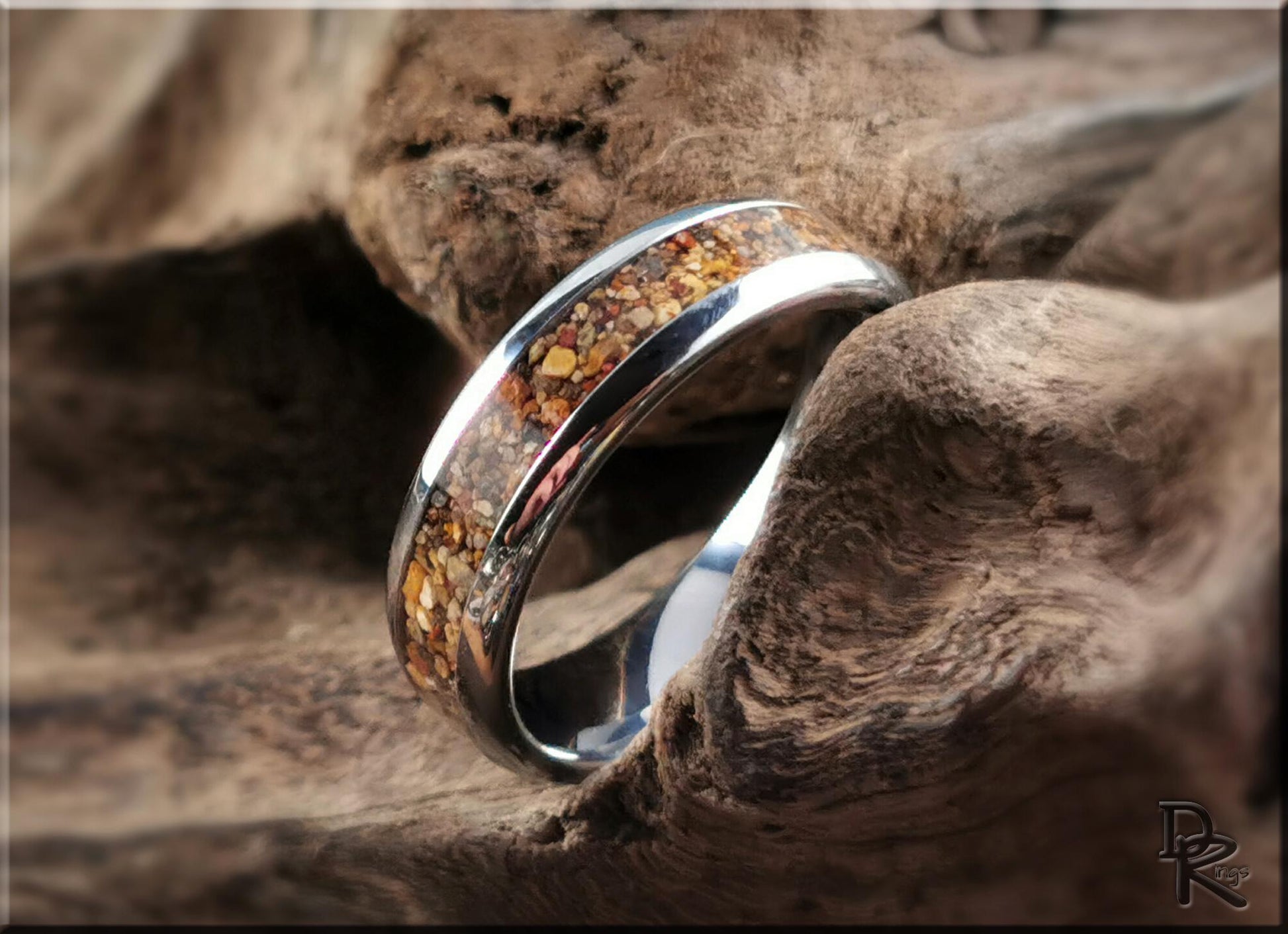 Domed Edge Tungsten Carbide Ring w/Exotic Sand inlay - metal ring