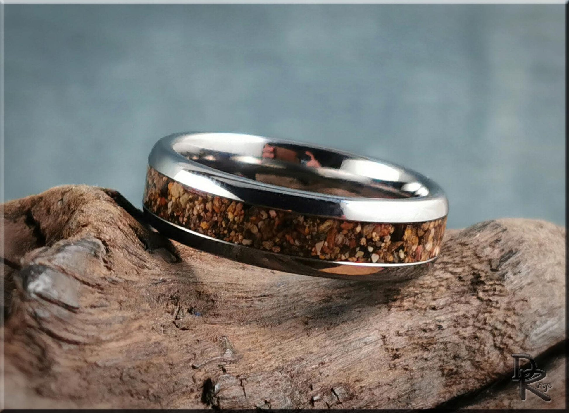 Domed Edge Tungsten Carbide Ring w/Exotic Sand inlay - metal ring