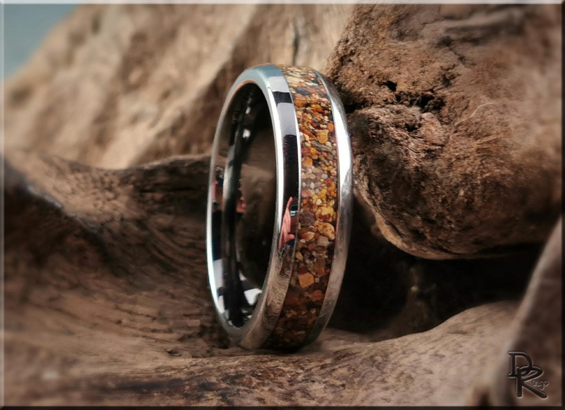 Domed Edge Tungsten Carbide Ring w/Exotic Sand inlay - metal ring