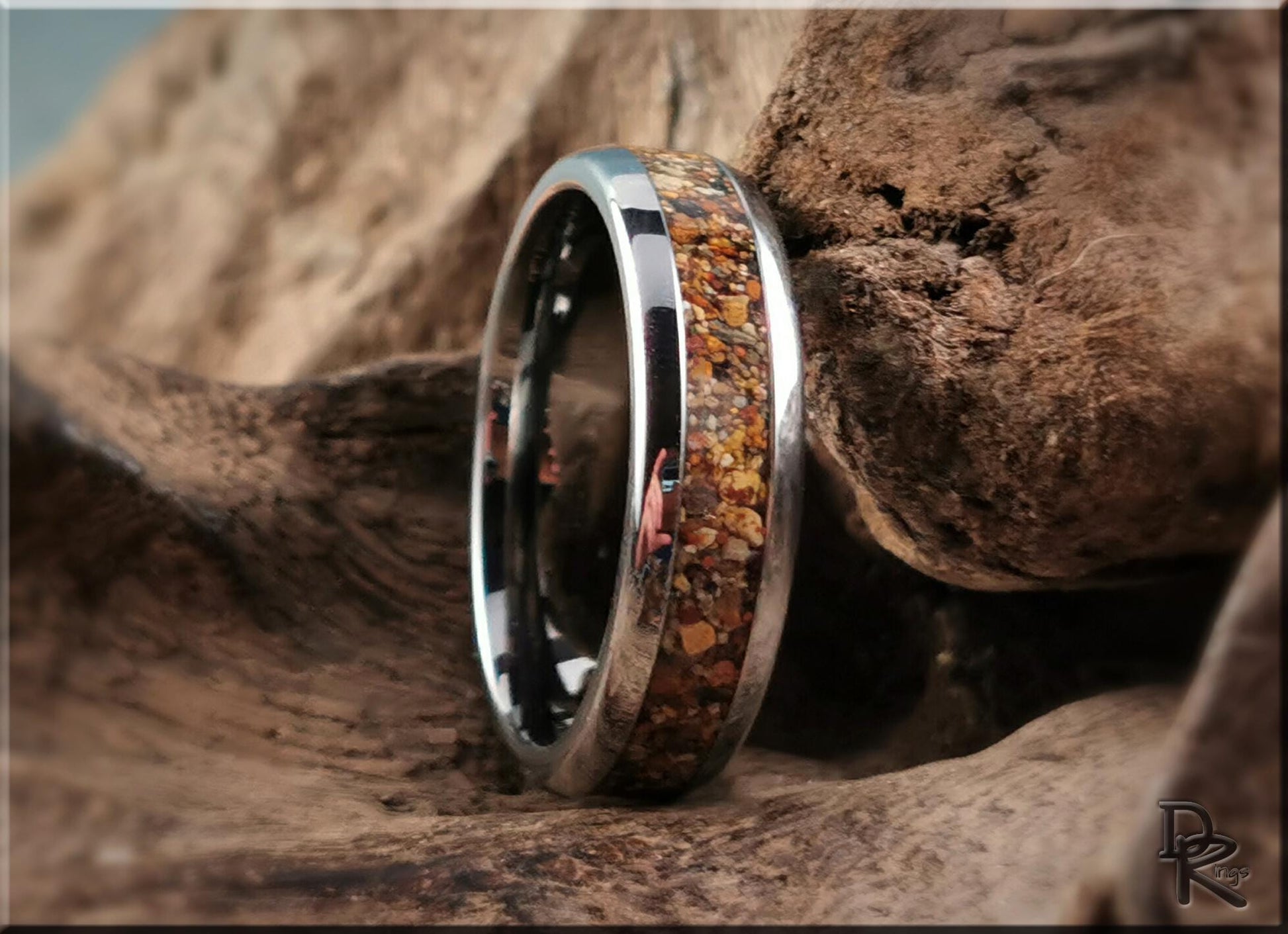 Domed Edge Tungsten Carbide Ring w/Exotic Sand inlay - metal ring