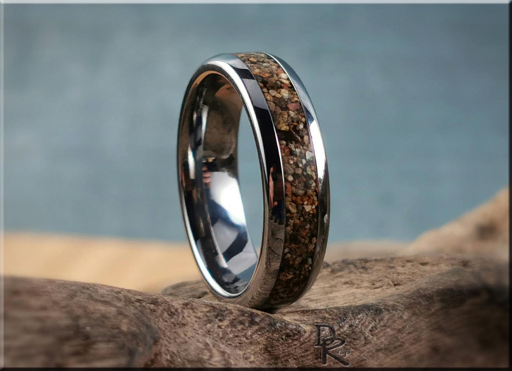 Domed Edge Tungsten Carbide Ring w/Exotic Sand inlay - metal ring